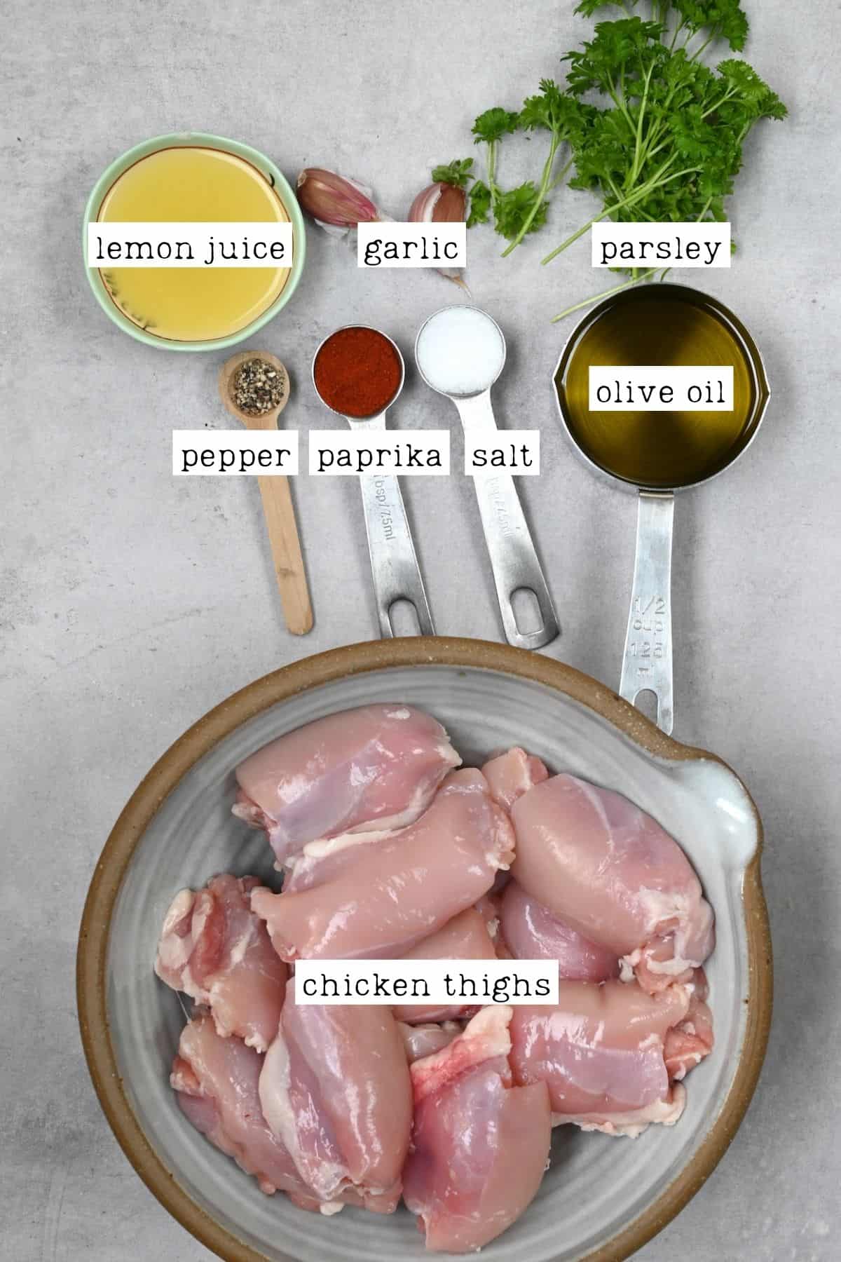 Ingredients for grilled boneless chicken thighs