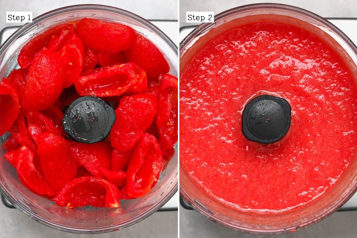 Blending tomatoes in a food processor