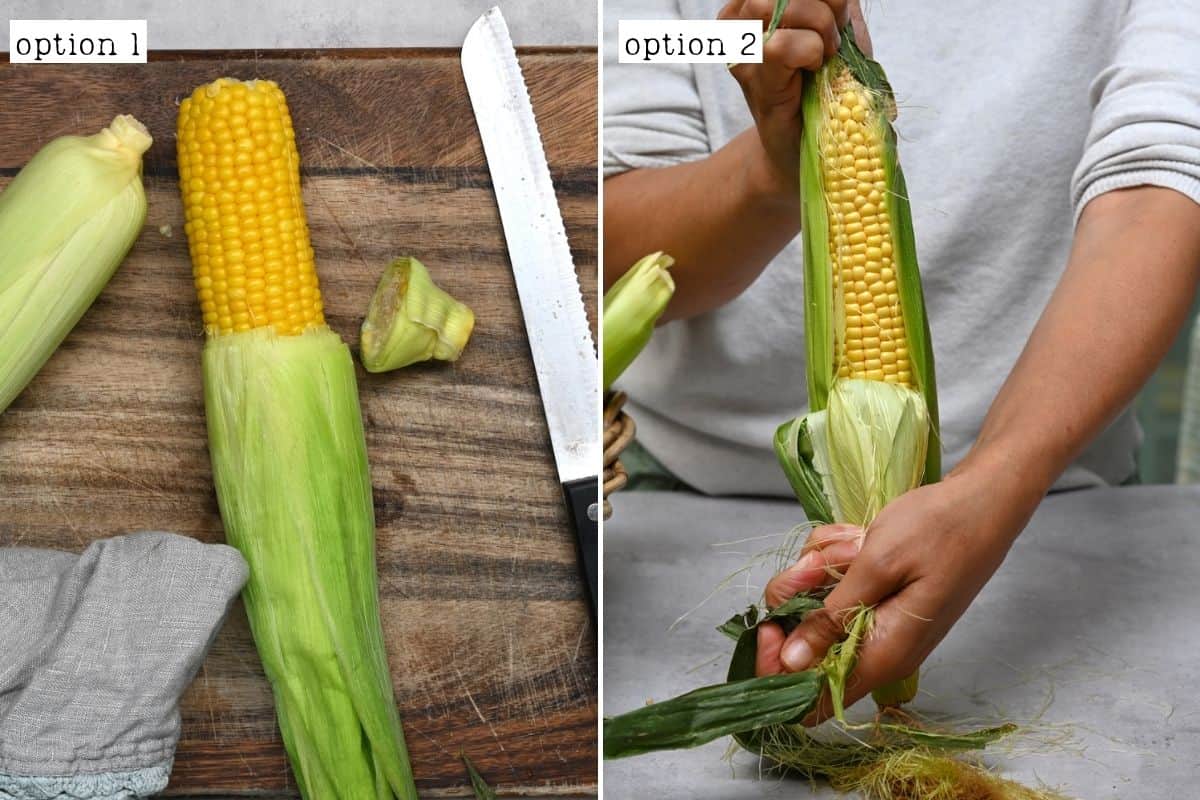Ways to shuck corn on the cob