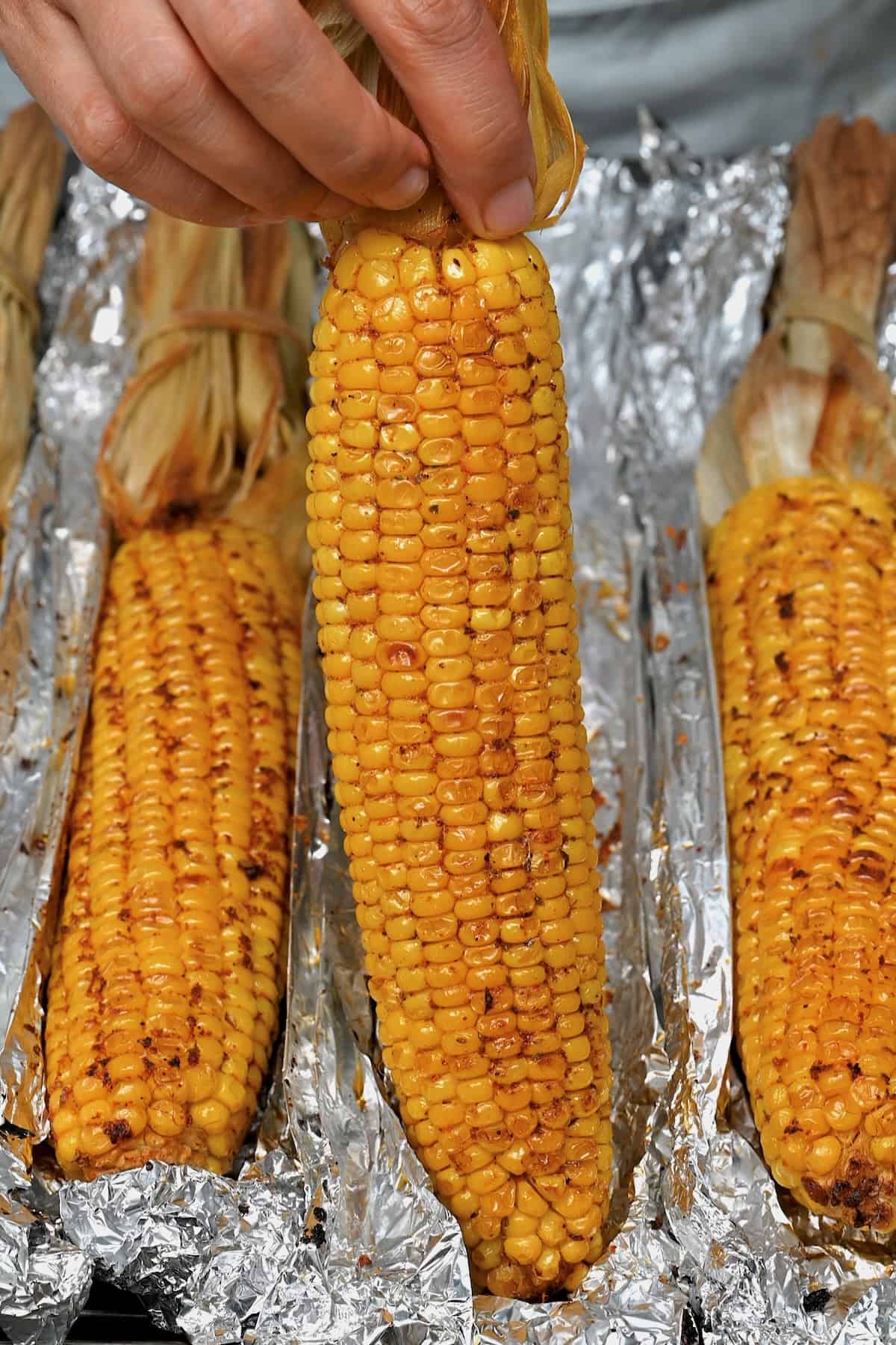 Oven roasted corn on the cob