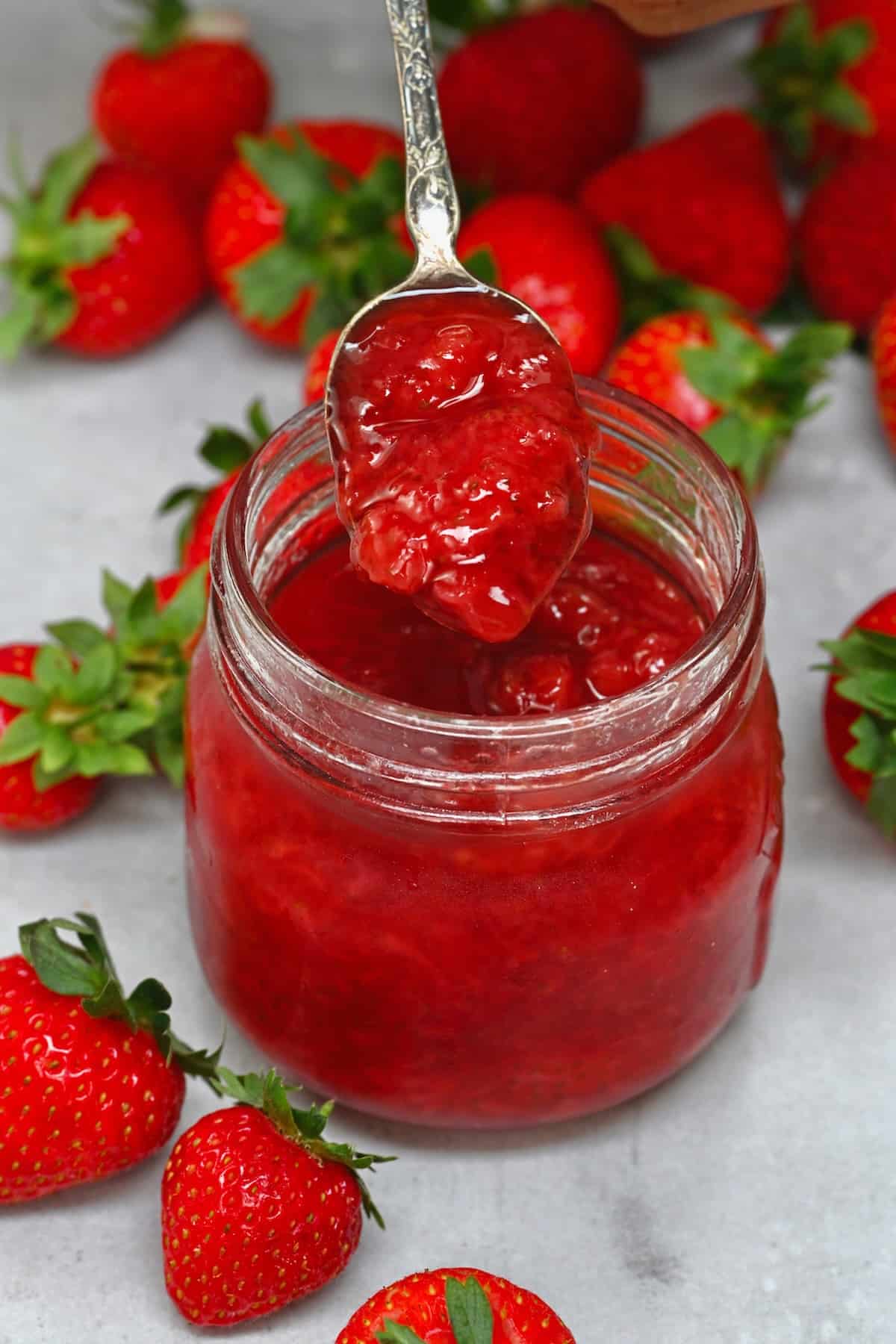 A spoonful of homemade strawberry jam