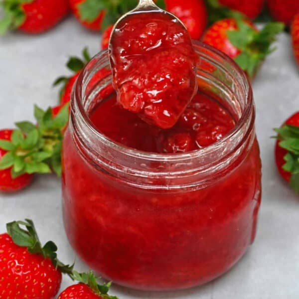 A spoonful of homemade strawberry jam