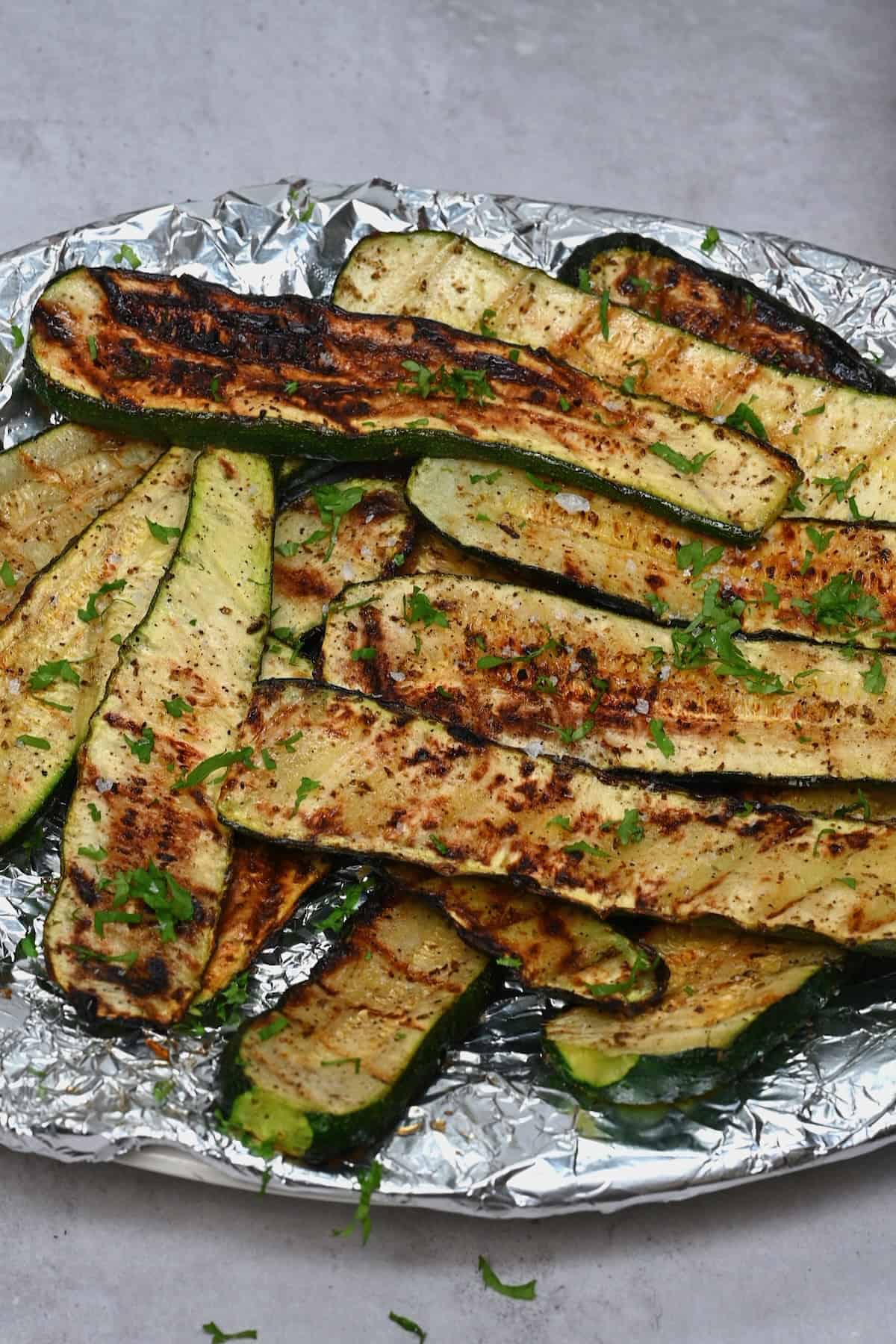 Grilled zucchini on a serving plate