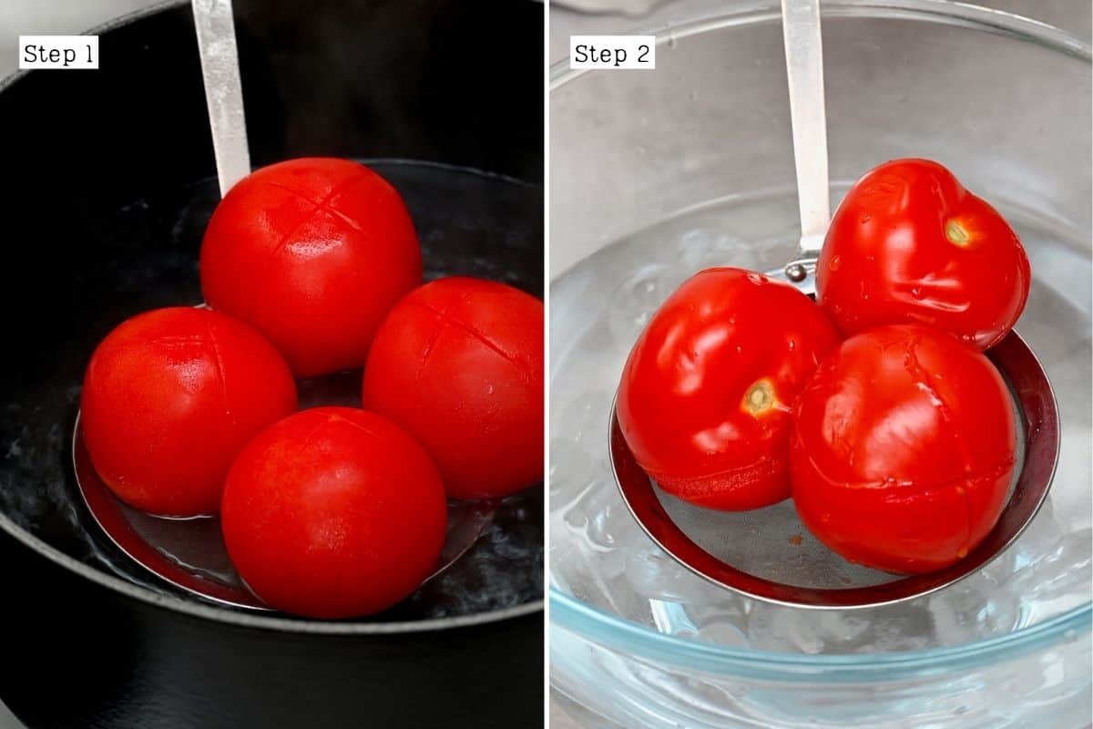 Steps for boiling and cooling tomatoes