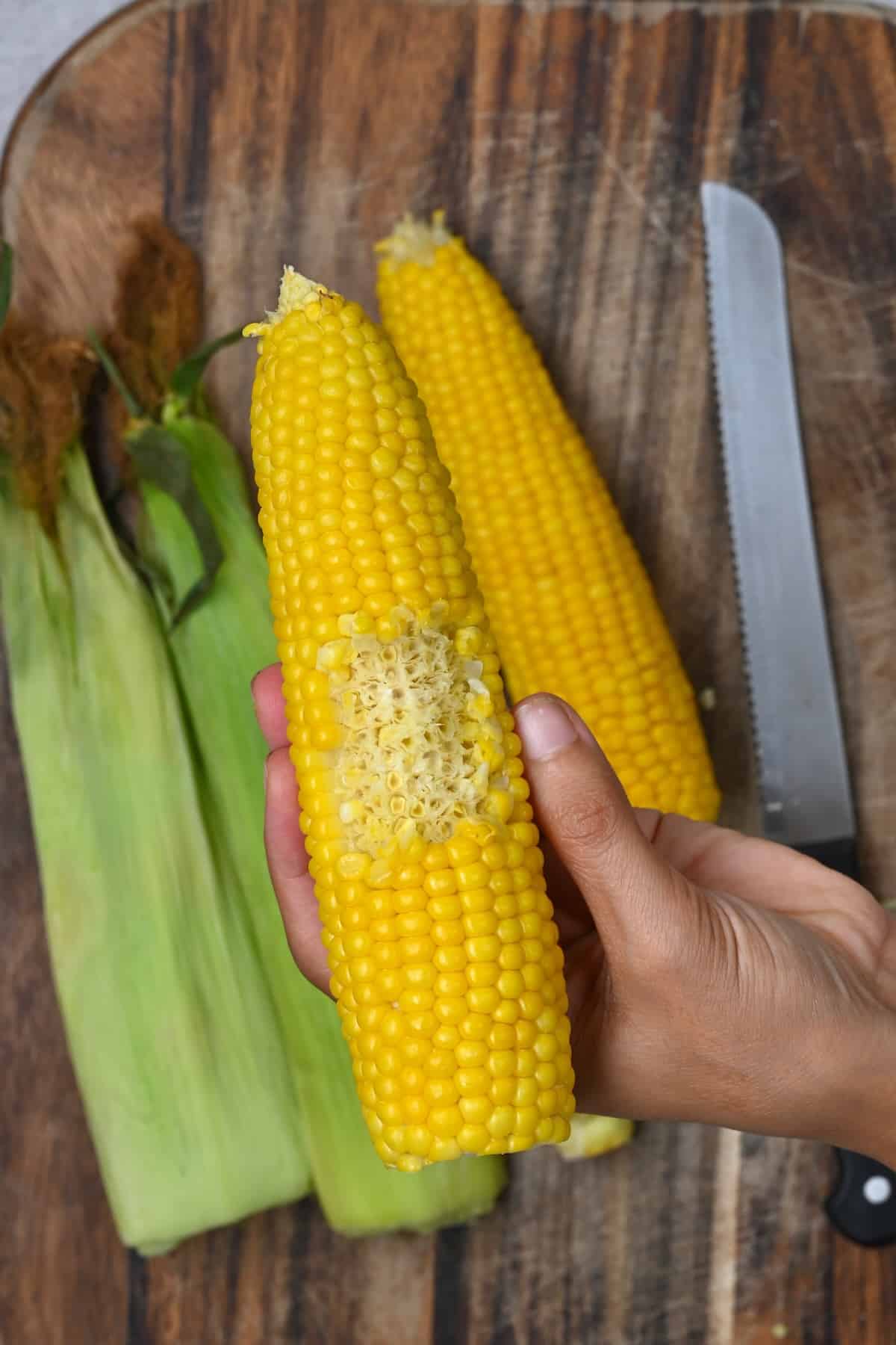 Microwaved corn on the cob that's a part eaten