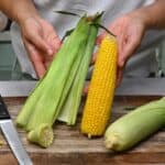 Microwaved corn on the cob with removed husk