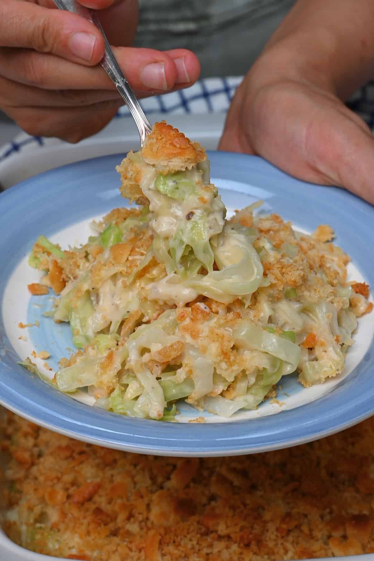 Serving cabbage casserole on a plate