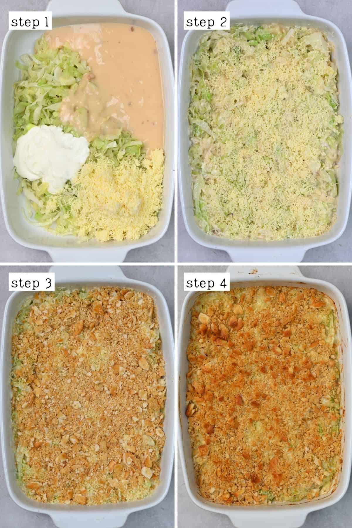 Steps for assembling cabbage casserole