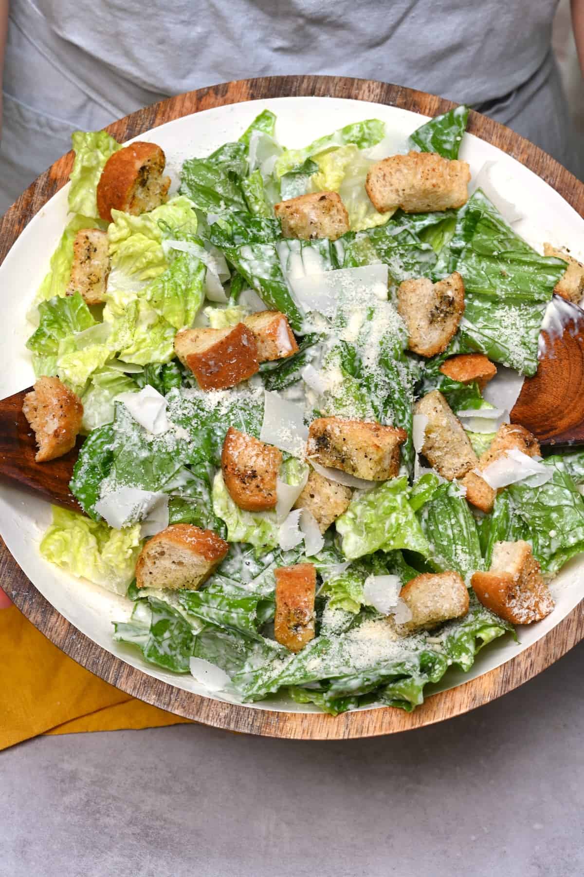 Homemade Caesar salad in a large serving bowl