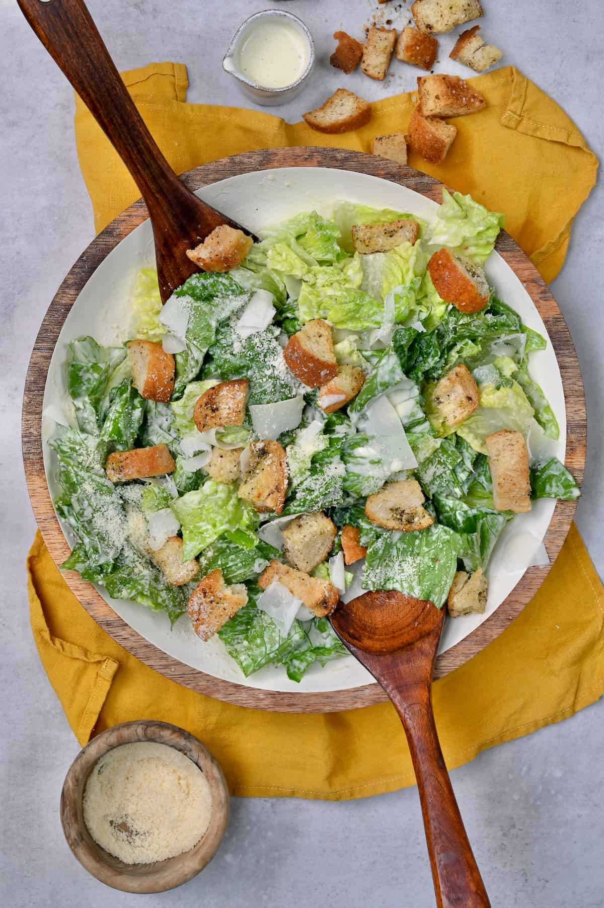 Homemade Caesar salad in a large serving bowl