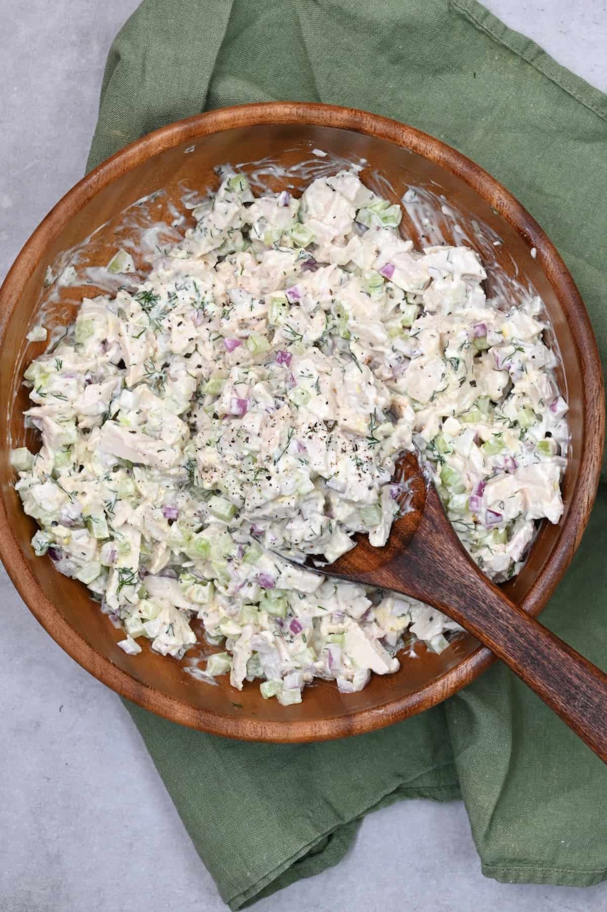 Homemade chicken salad in a bowl