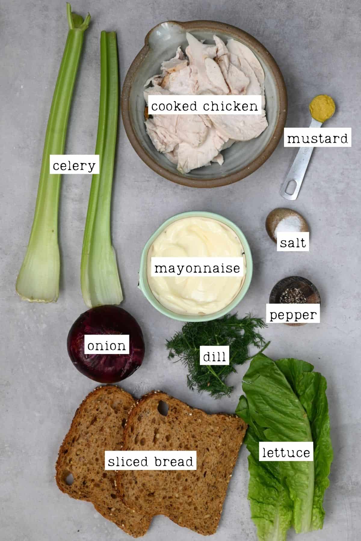 Ingredients for chicken salad sandwich
