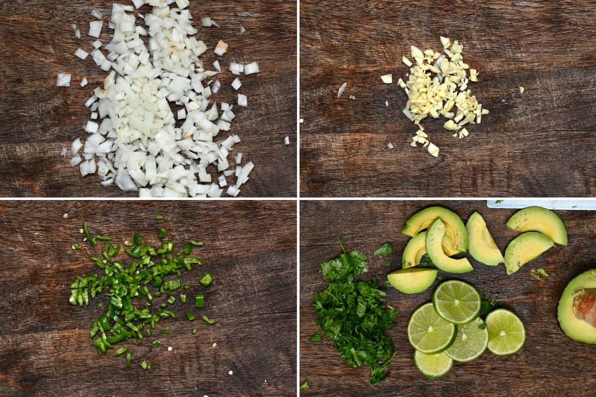 Chopped ingredients for chicken tortilla soup
