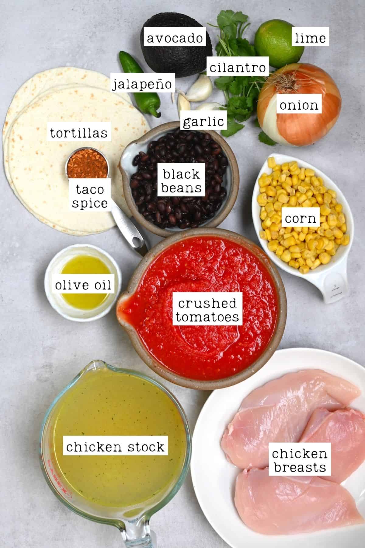 Ingredients for chicken tortilla soup