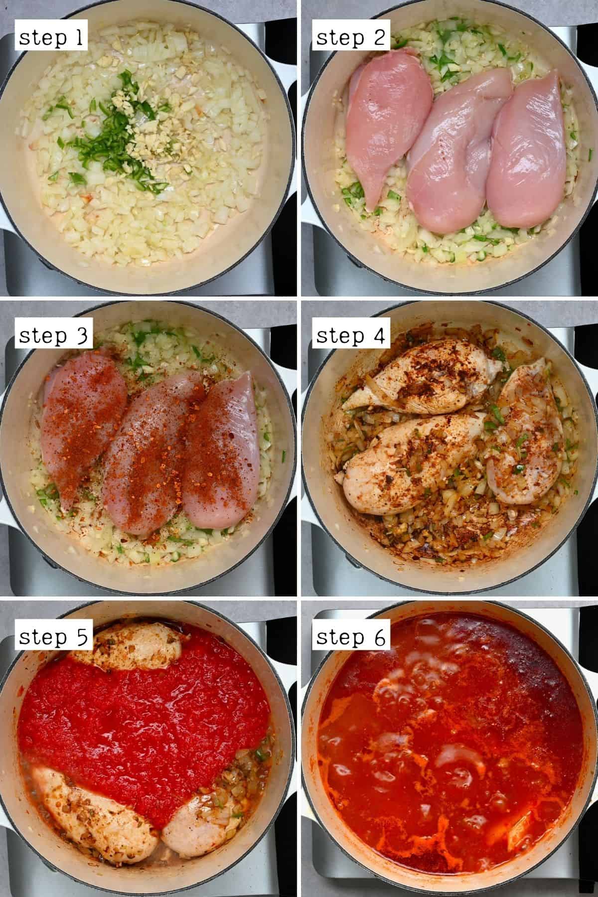 Steps for cooking chicken in tomato sauce