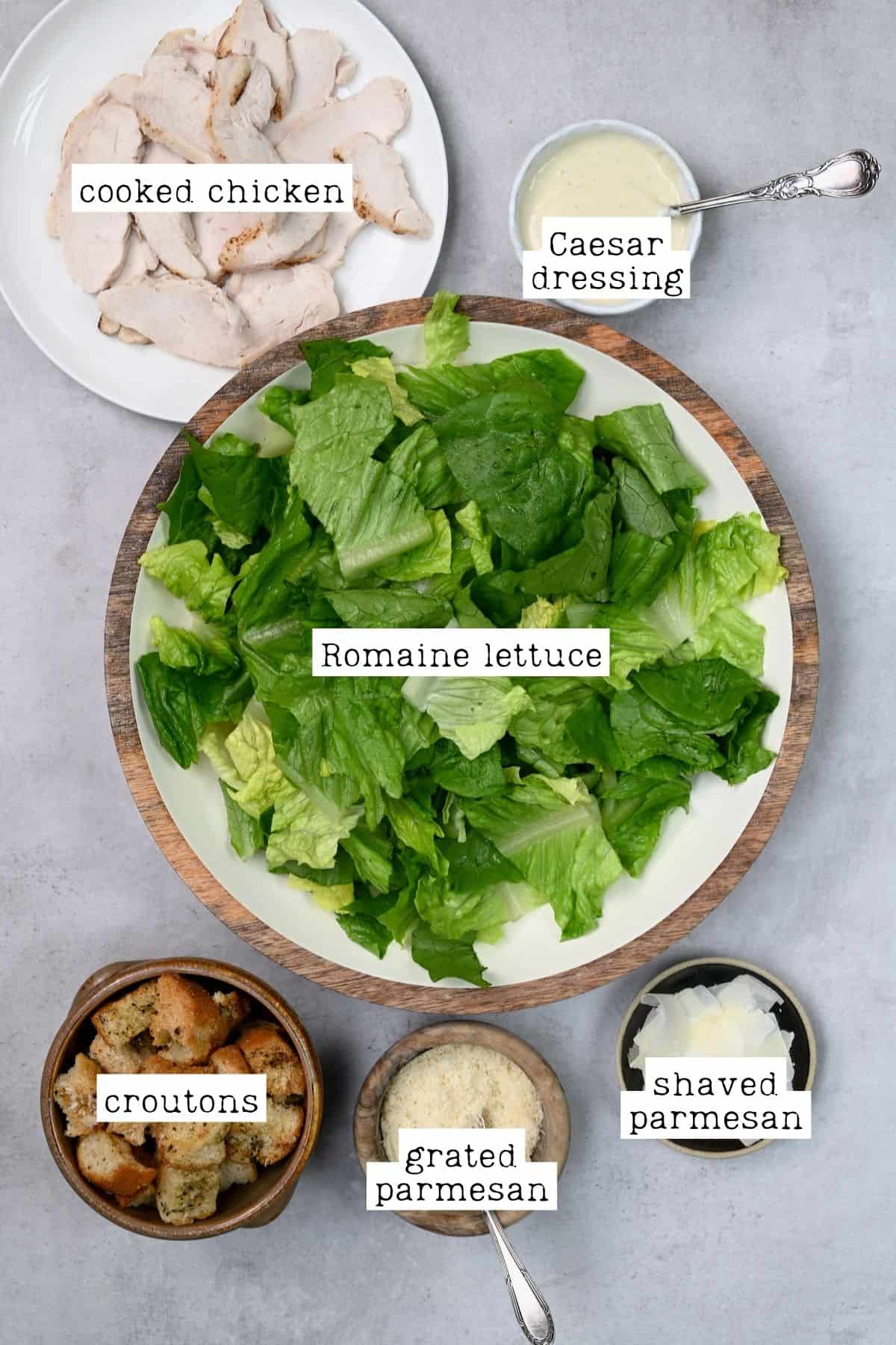 Ingredients for chicken Caesar salad