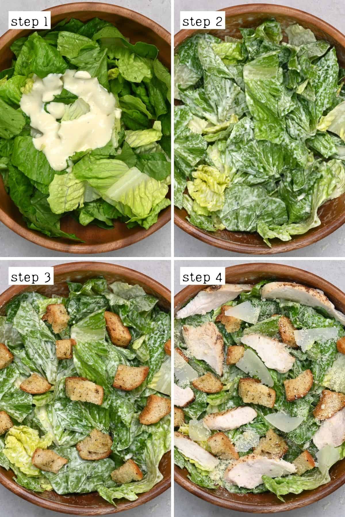 Steps for making chicken Caesar salad
