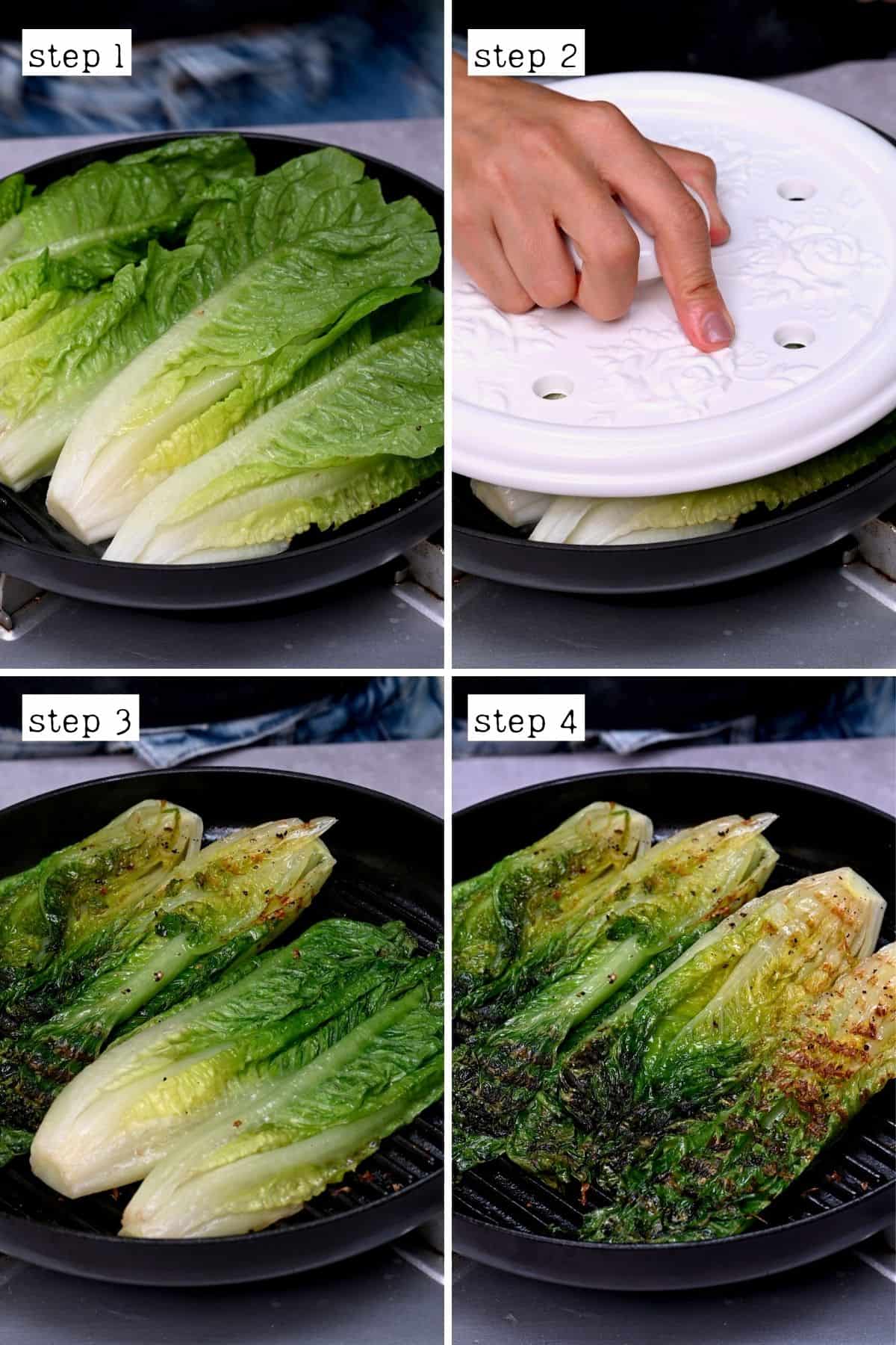 Steps for grilling Romaine lettuce
