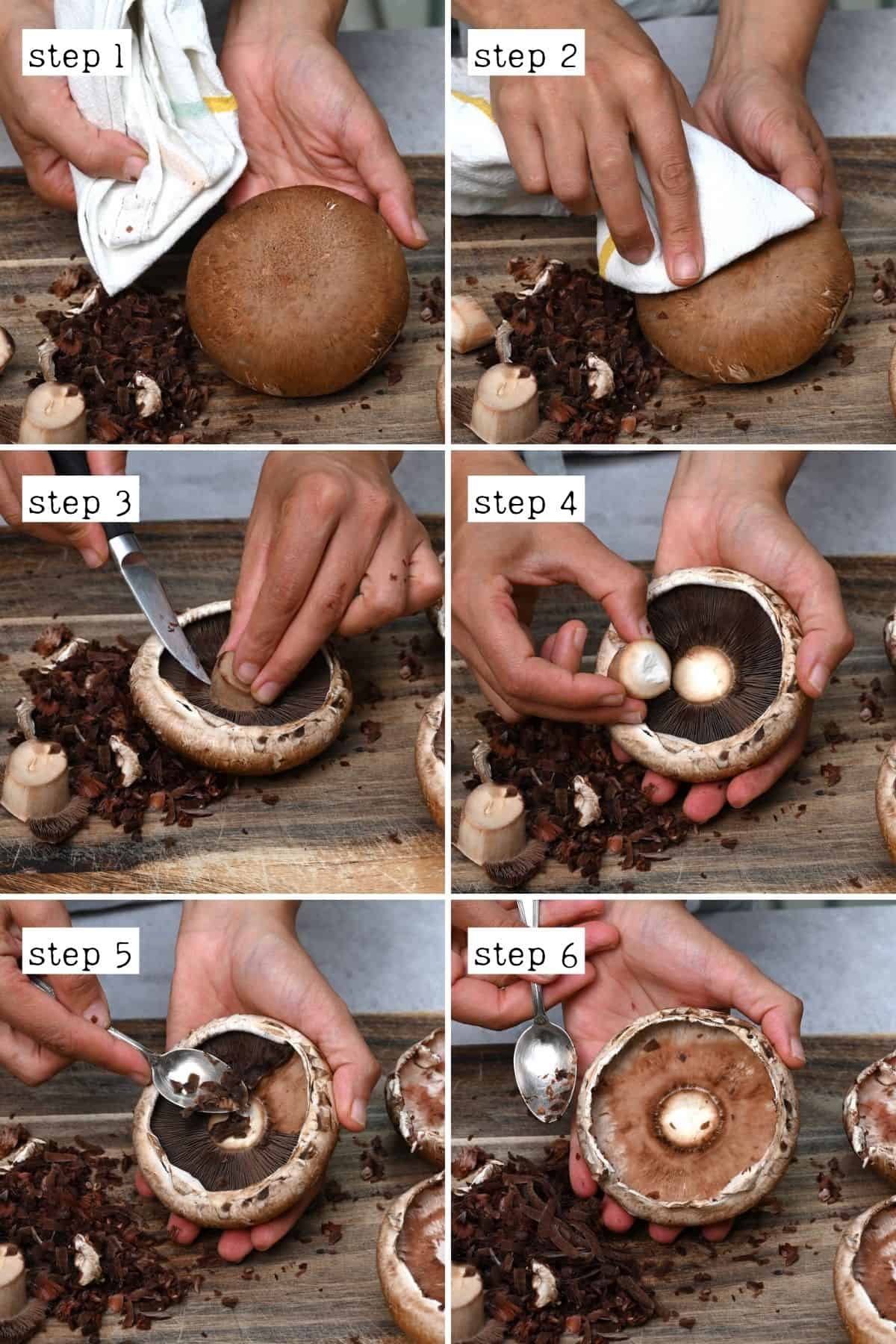 Steps for preparing portobello mushrooms for grilling