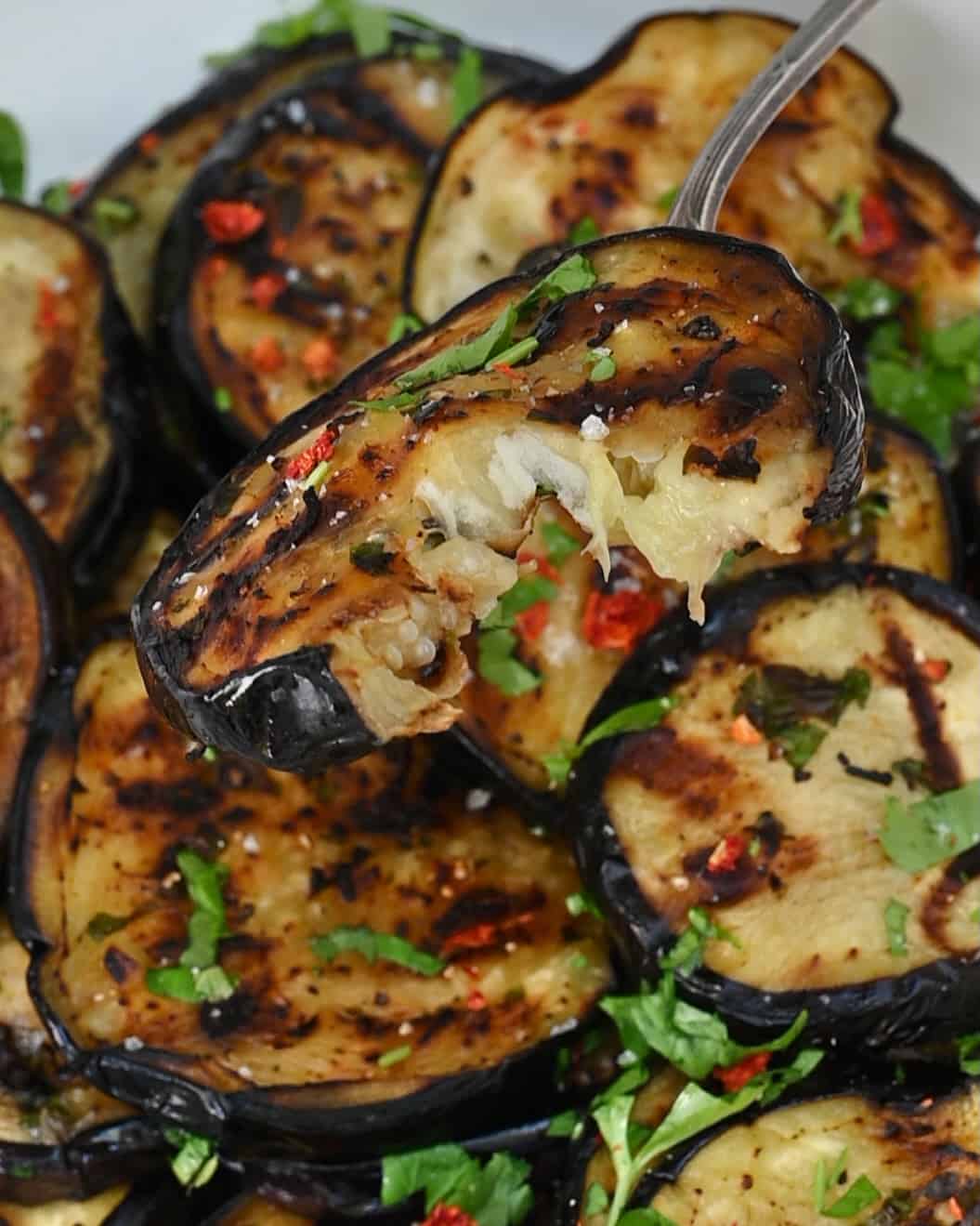 A close up of grilled eggplant slice