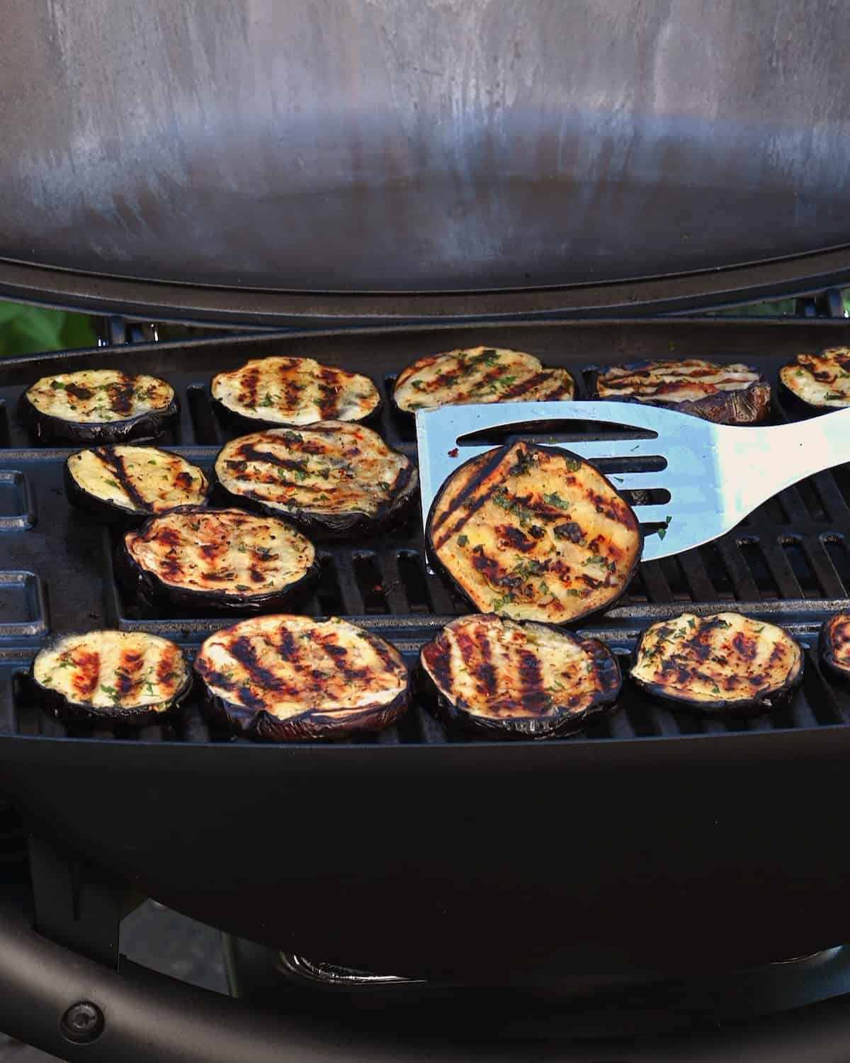 Cooking eggplant on a grill