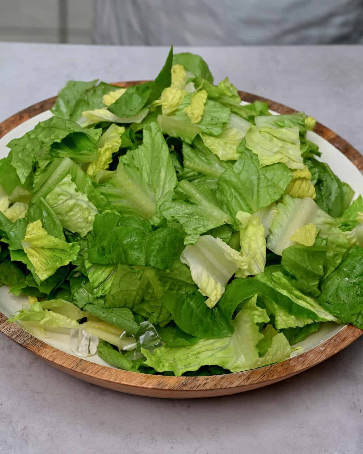 A bowl with cut Romaine lettuce
