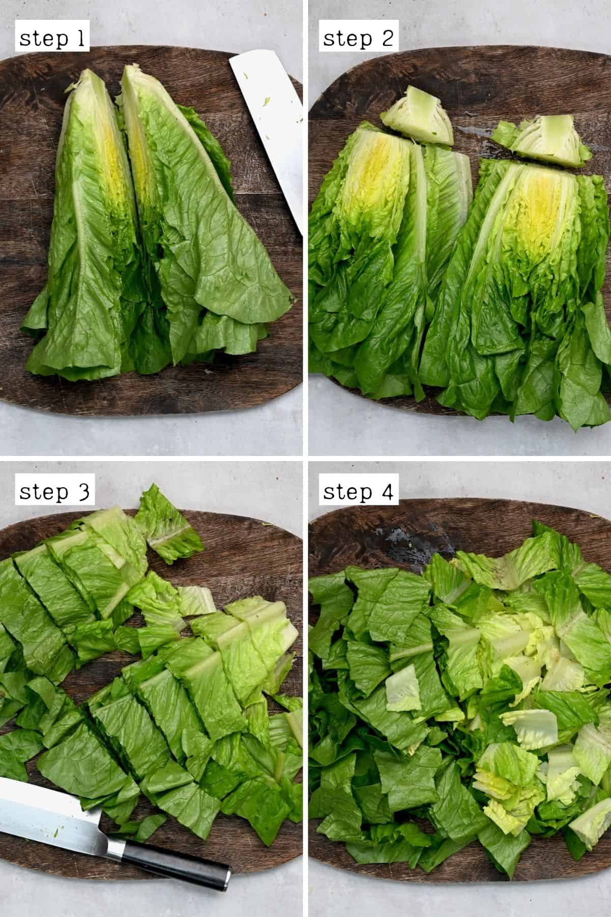 Steps for cutting lettuce into small pieces