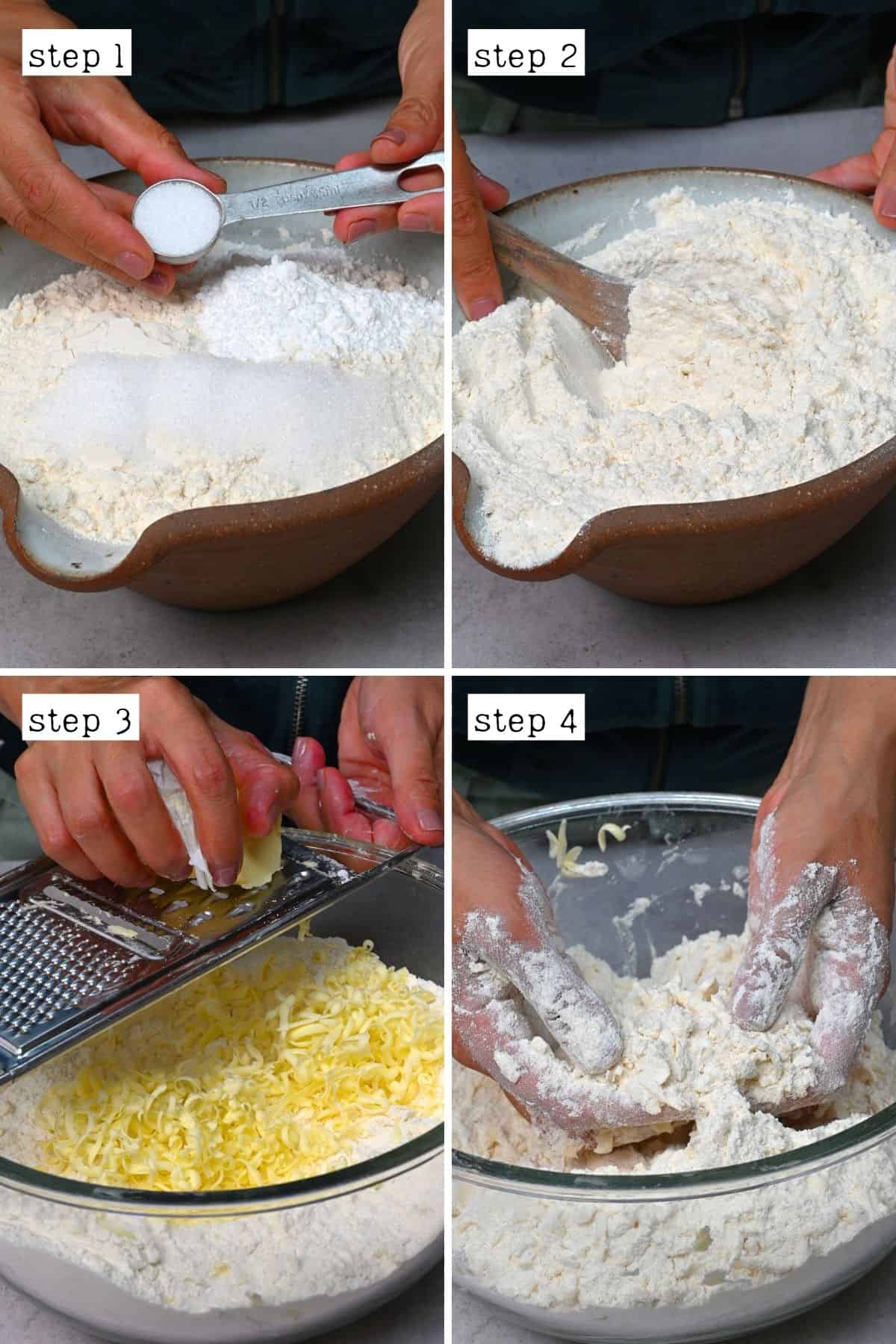 Steps for mixing flour and butter