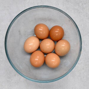Seven hard-boiled eggs in a bowl