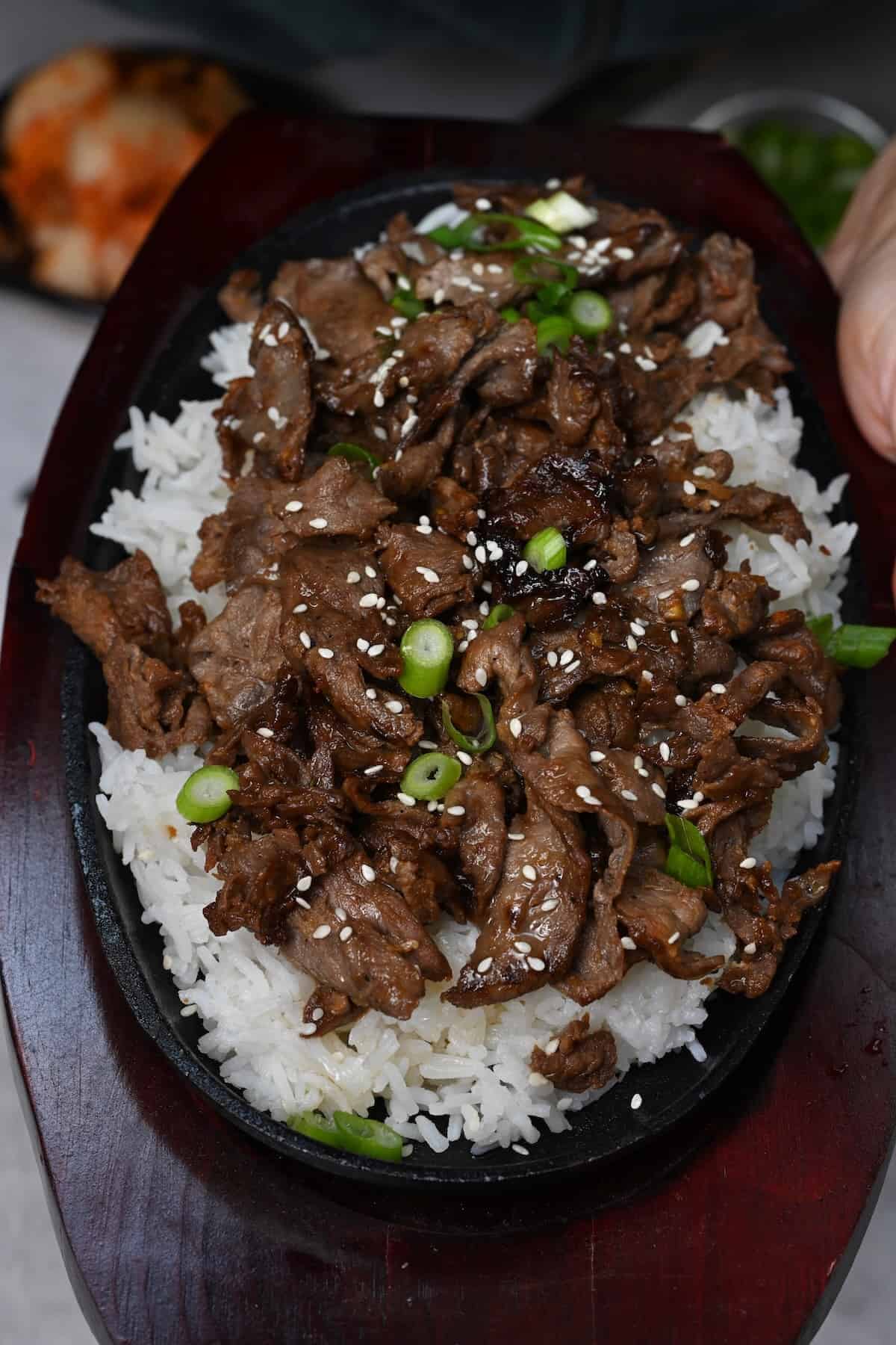 A serving of Korean beef over rice