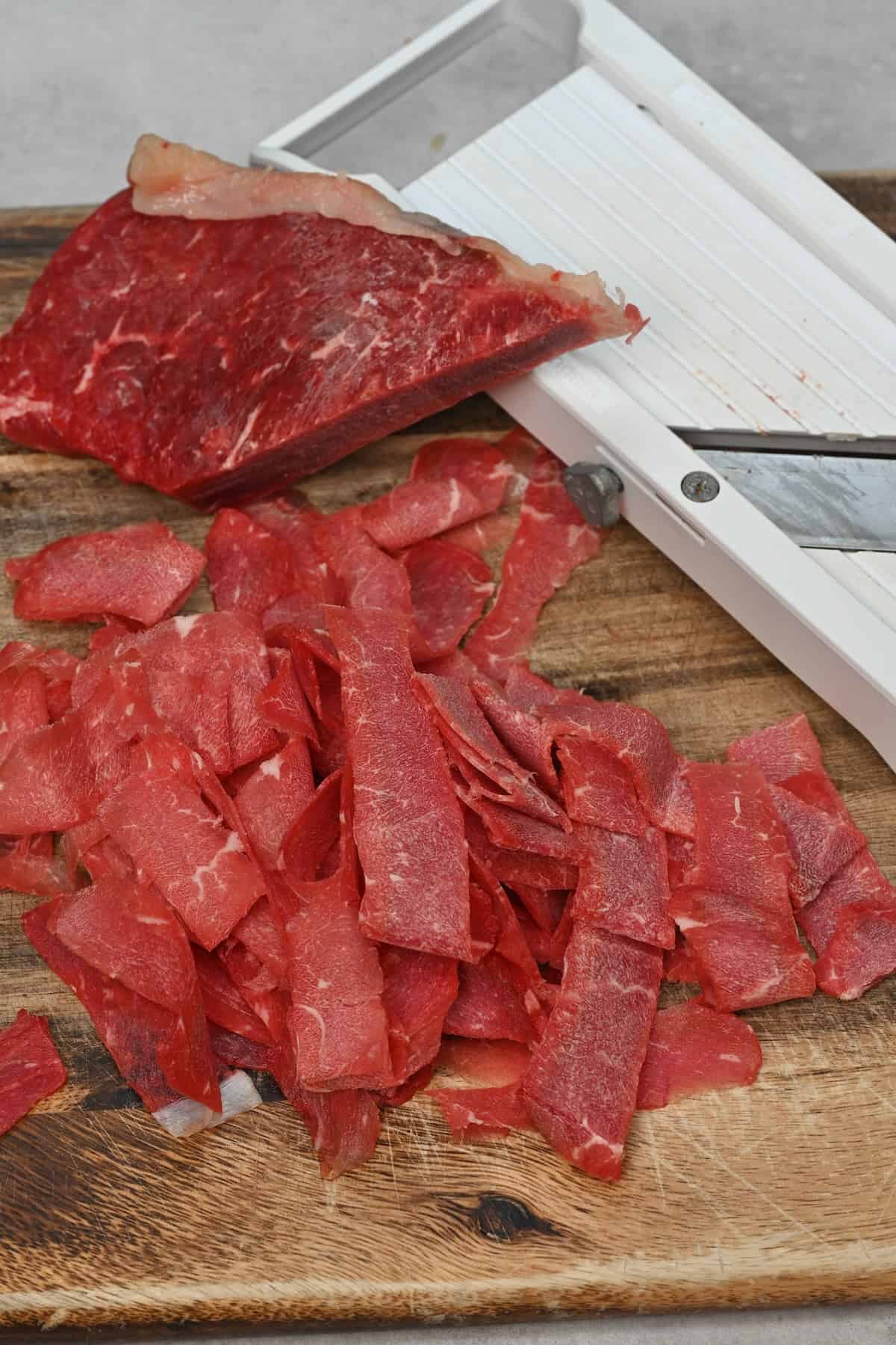 Thinly sliced beef steak