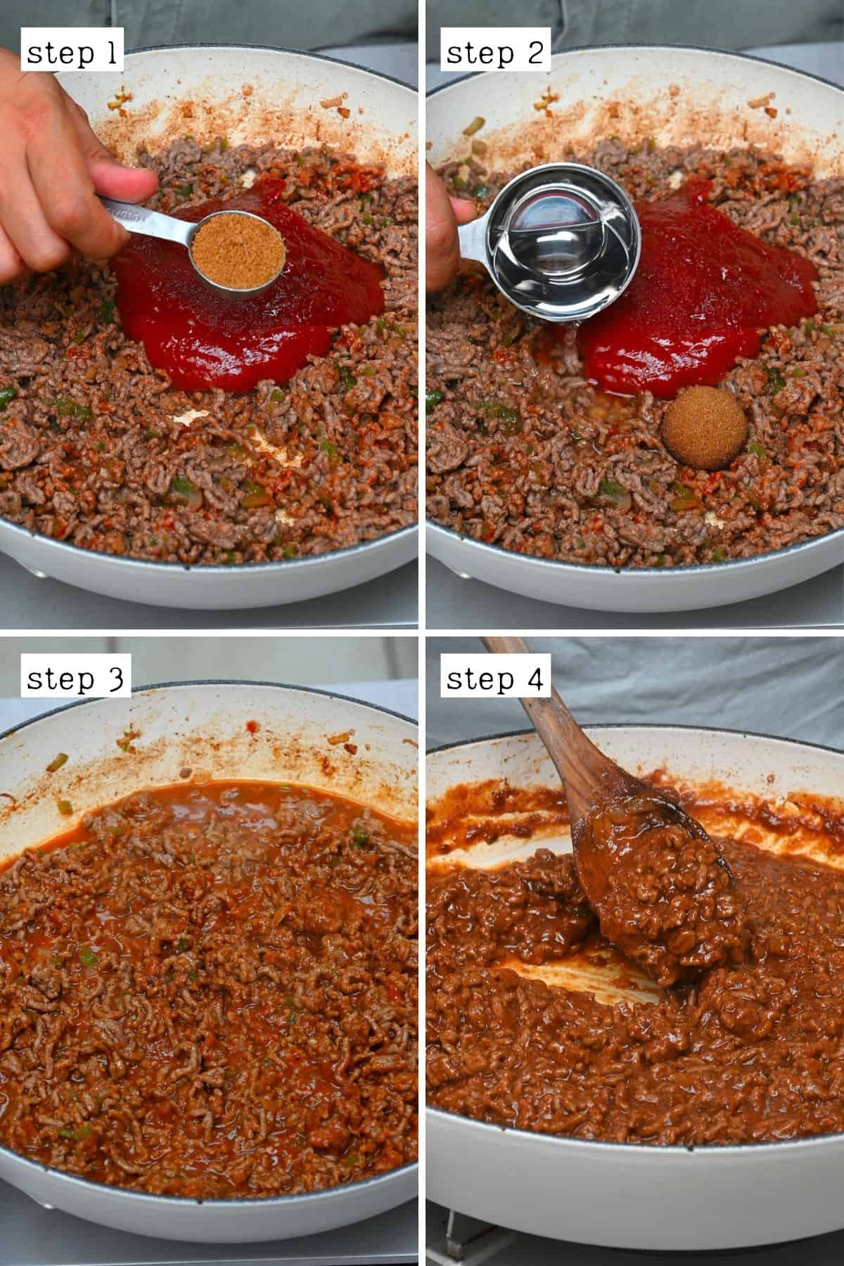 Steps for cooking beef for sloppy joes