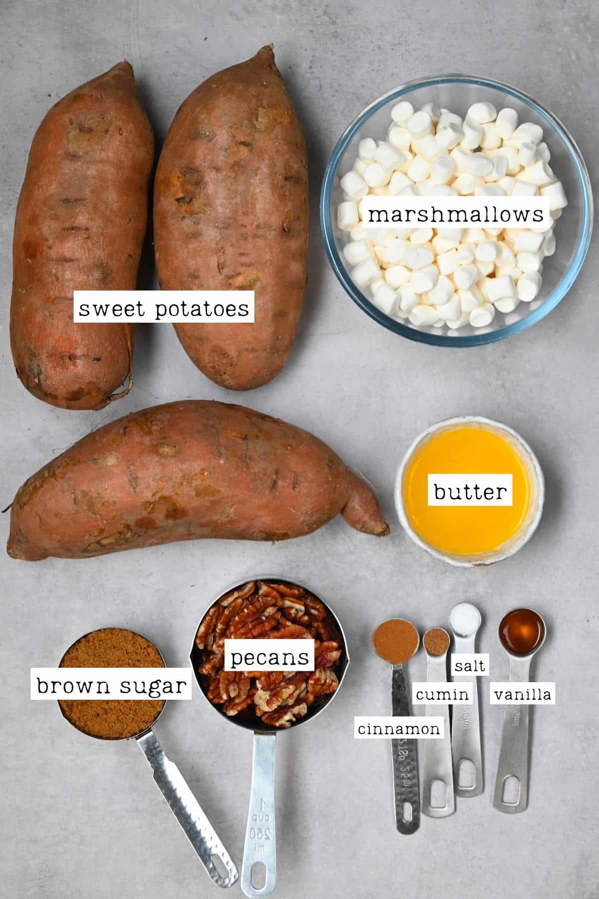 Ingredients for sweet potato casserole