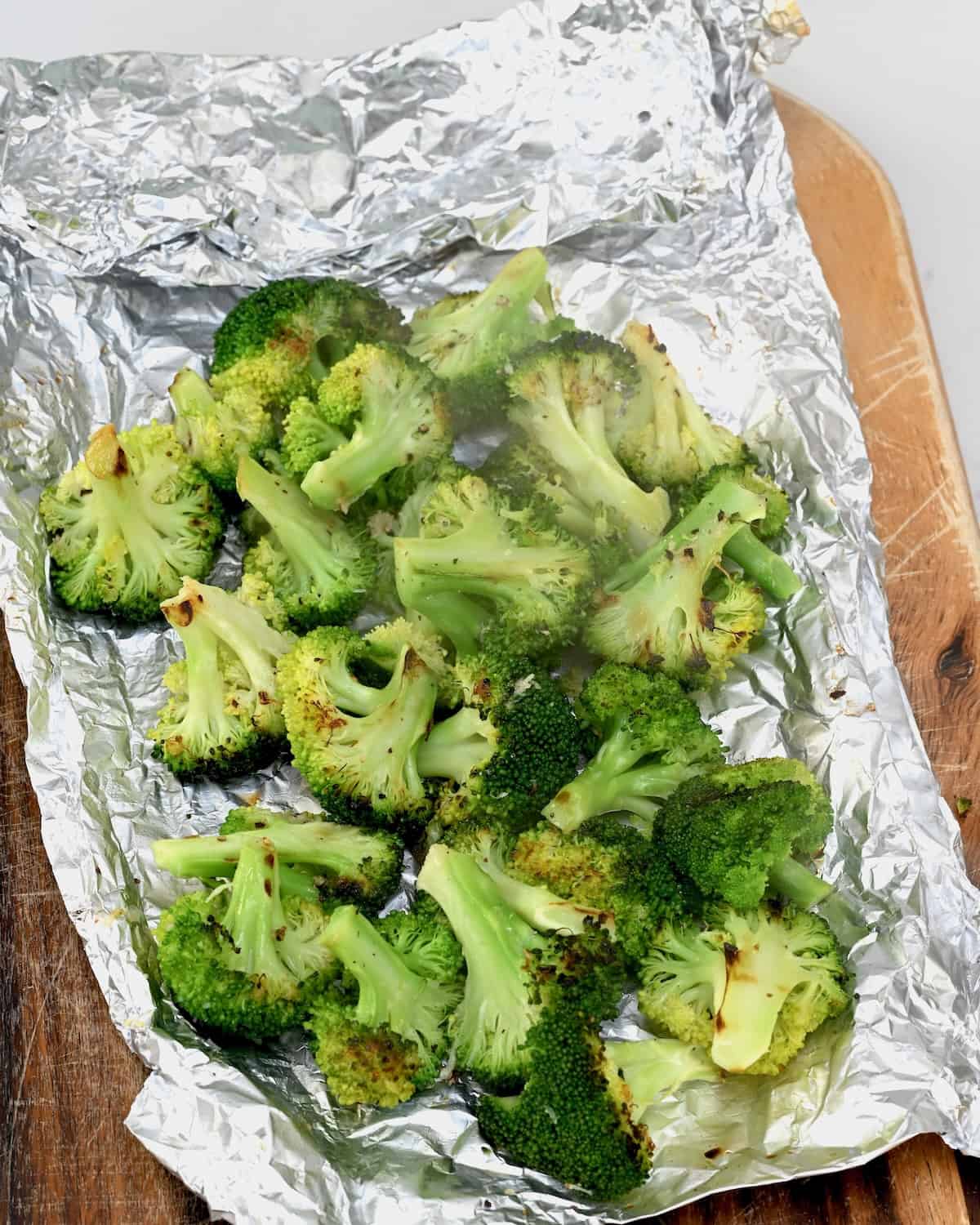 Freshly grilled broccoli in foil
