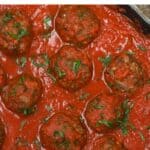 Cooked Italian Meatballs in Pot with Rich Red Sauce