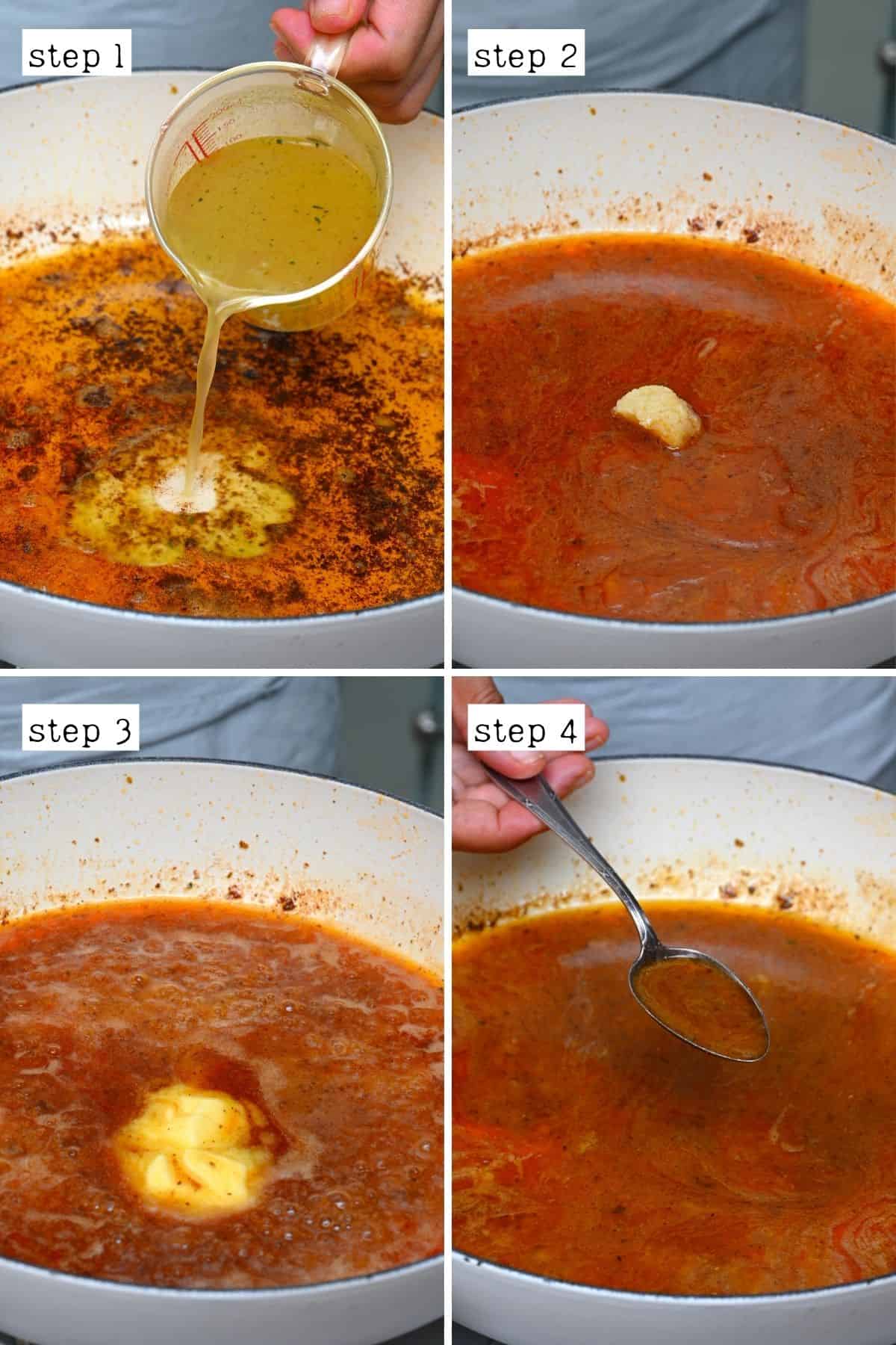 Steps for deglazing a pan making a sauce