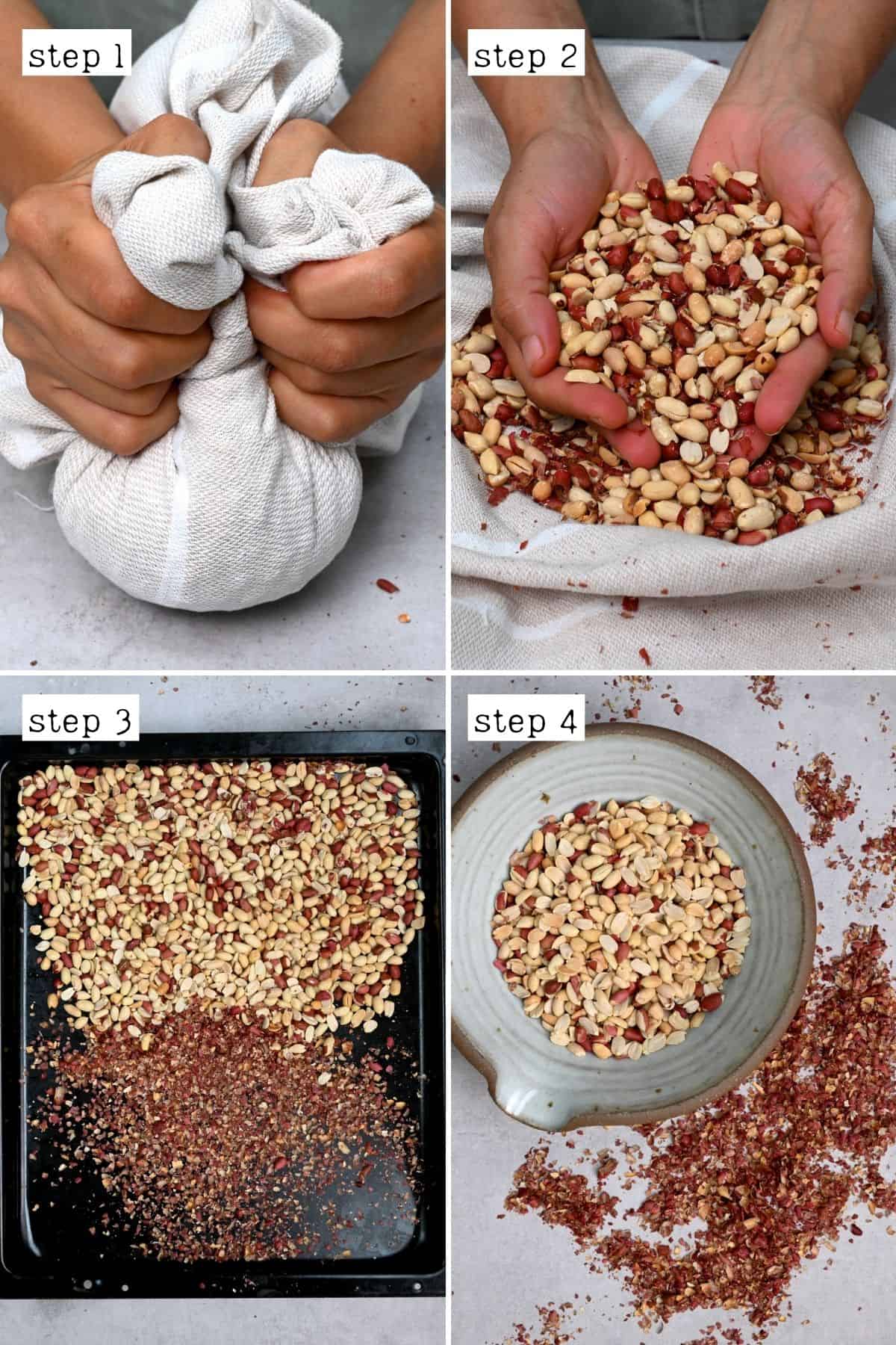 Steps for peeling roasted peanuts