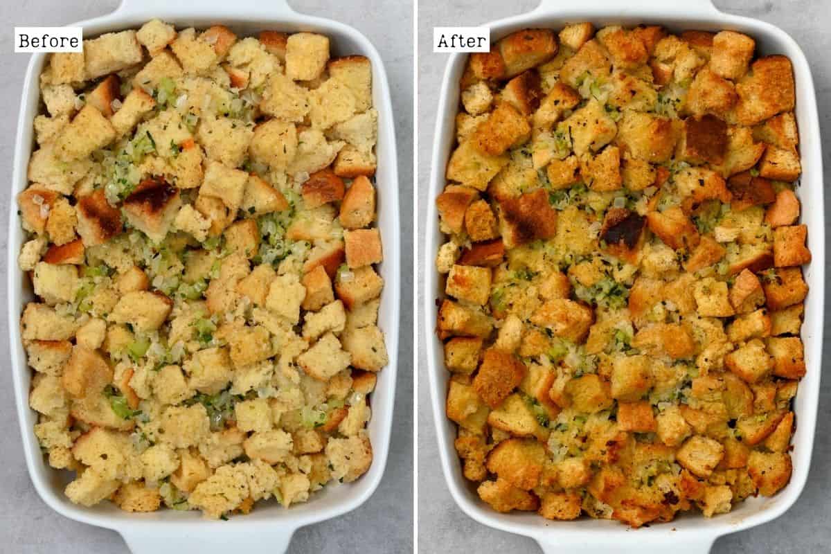 Before and after baking homemade stuffing