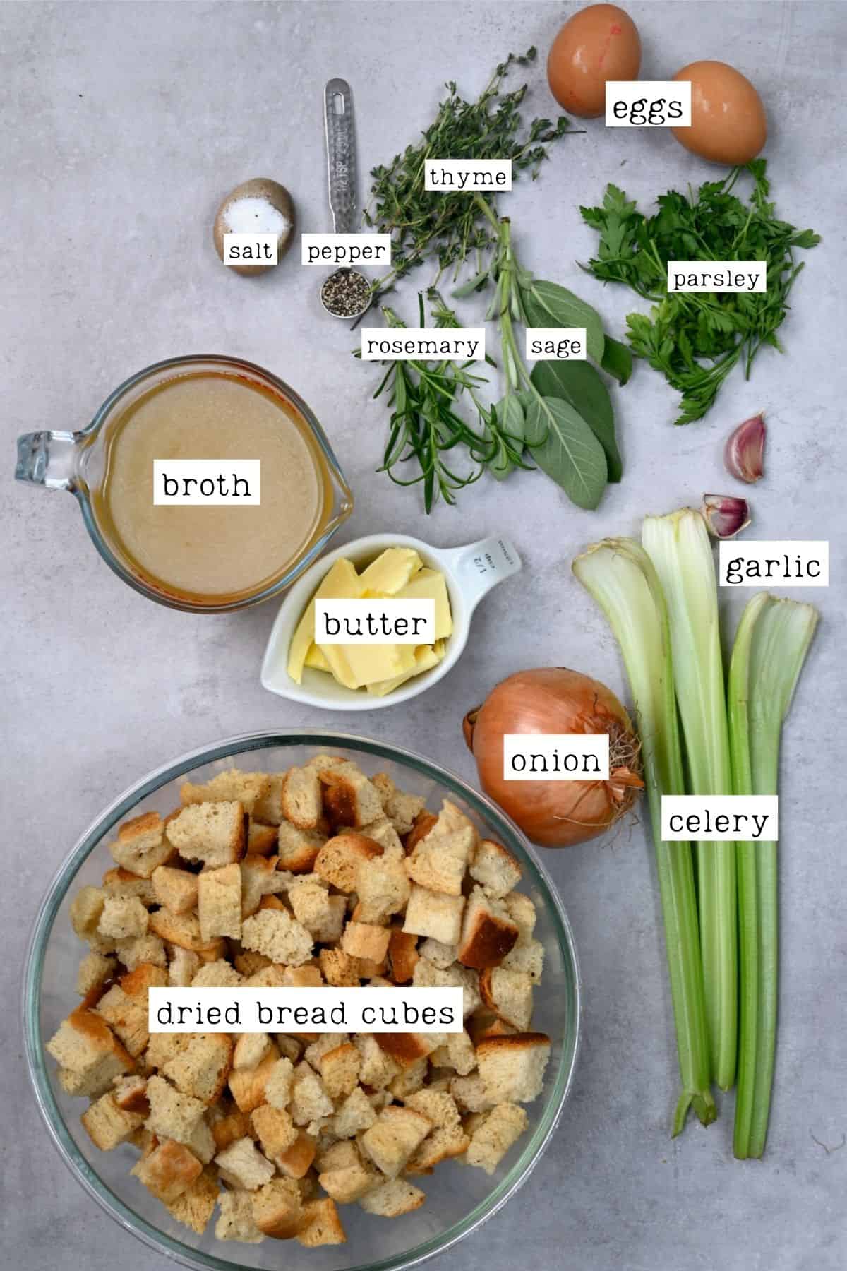 Ingredients for homemade stuffing