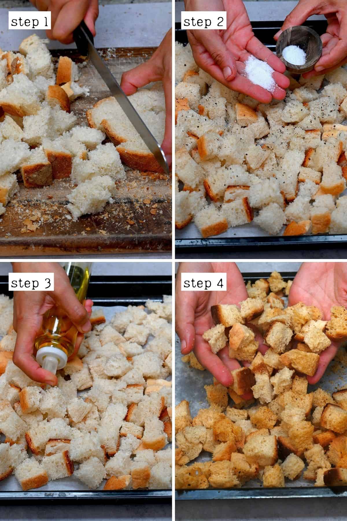 Steps for making dried bread cubes