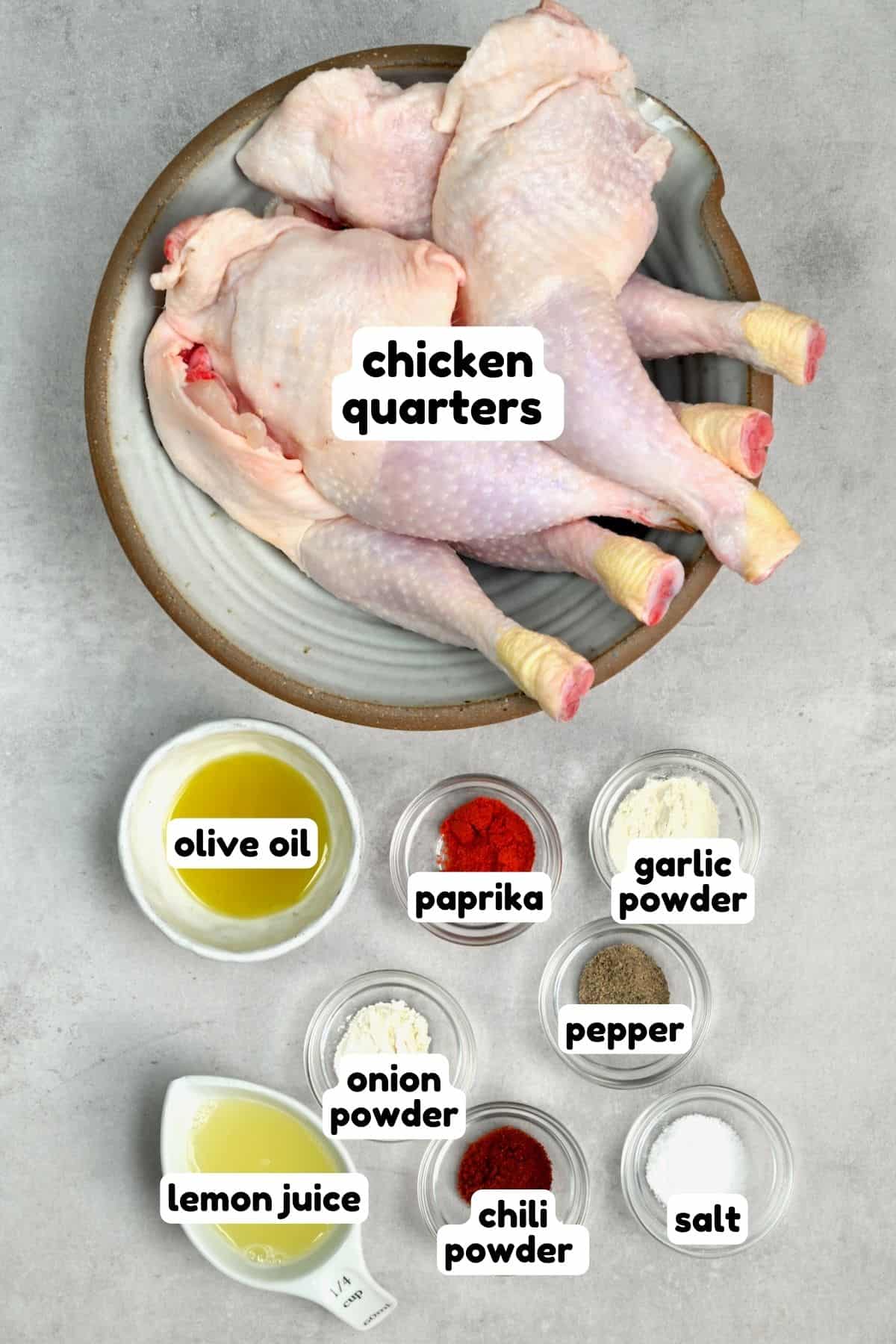 Ingredients for grilled chicken quarters