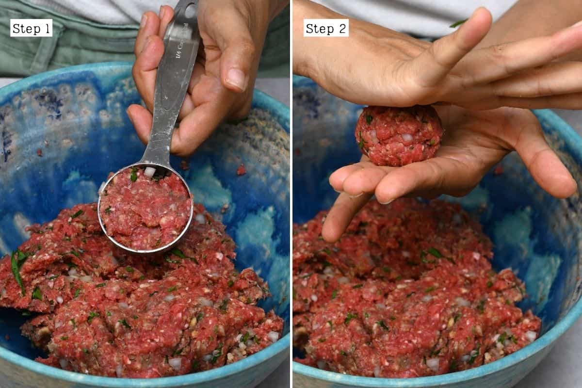 Steps for shaping meatballs