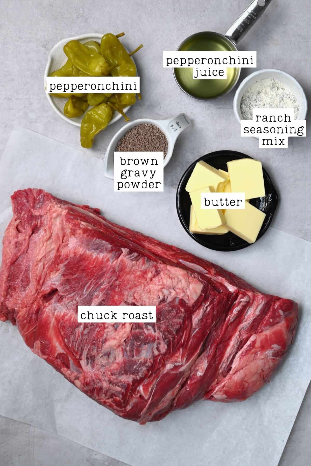 Ingredients for Mississippi pot roast