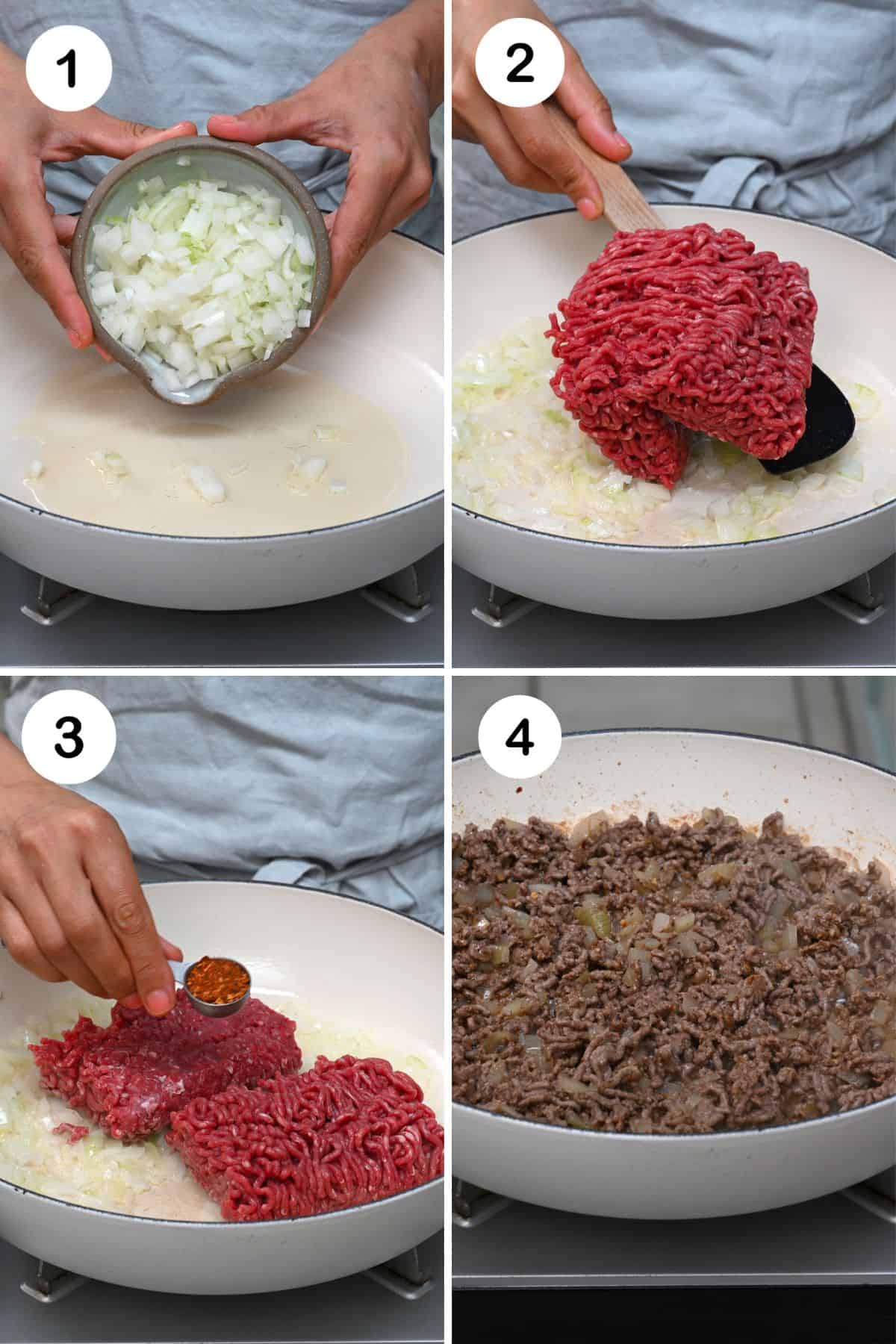 Steps for browning the mince for nachos
