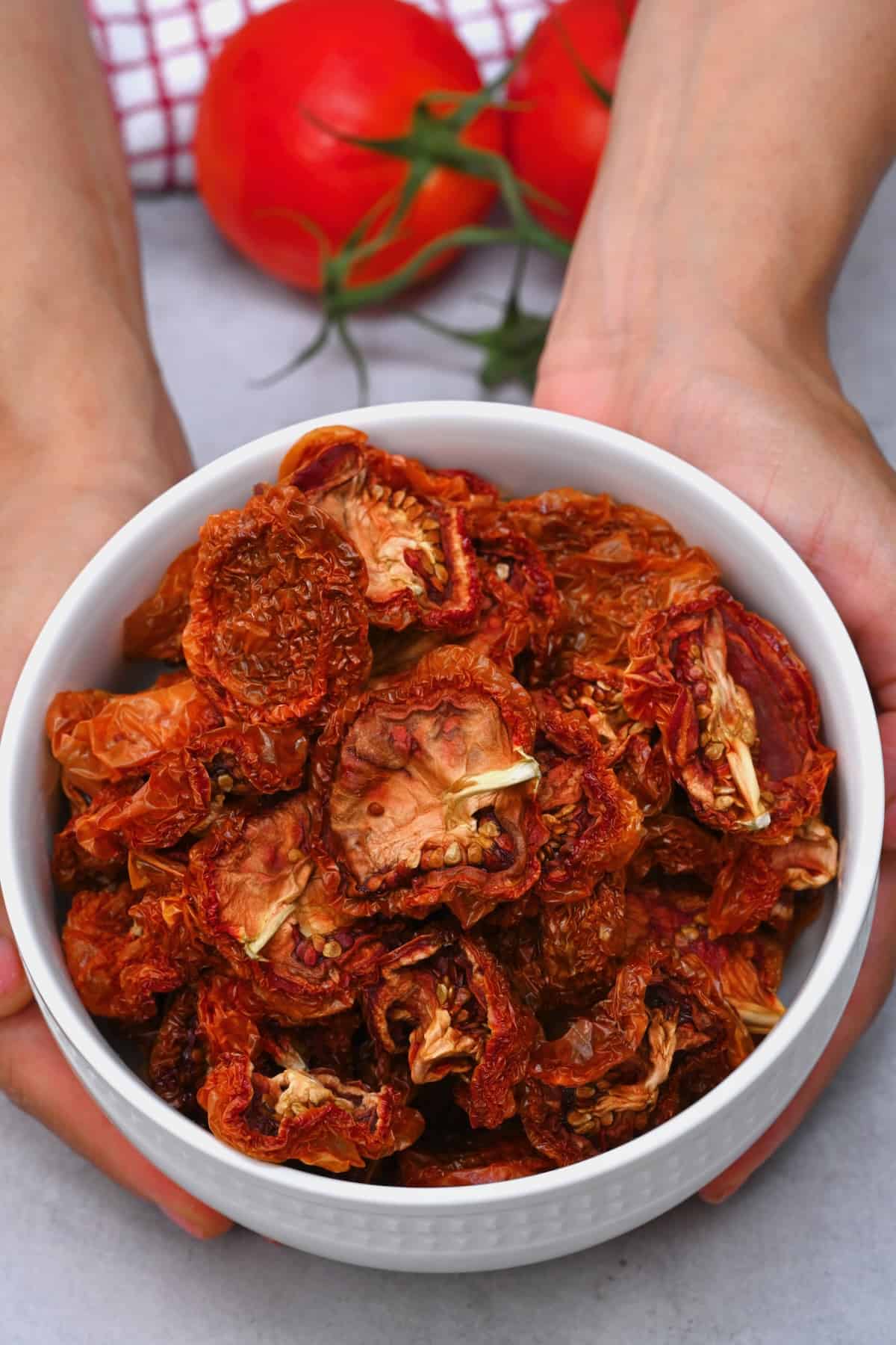 A bowl with homemade sun-dried tomatoes