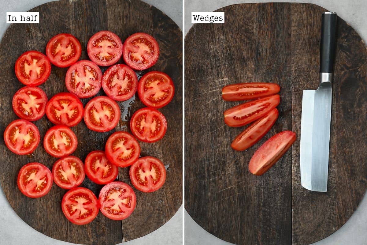 Steps for cutting tomatoes for drying