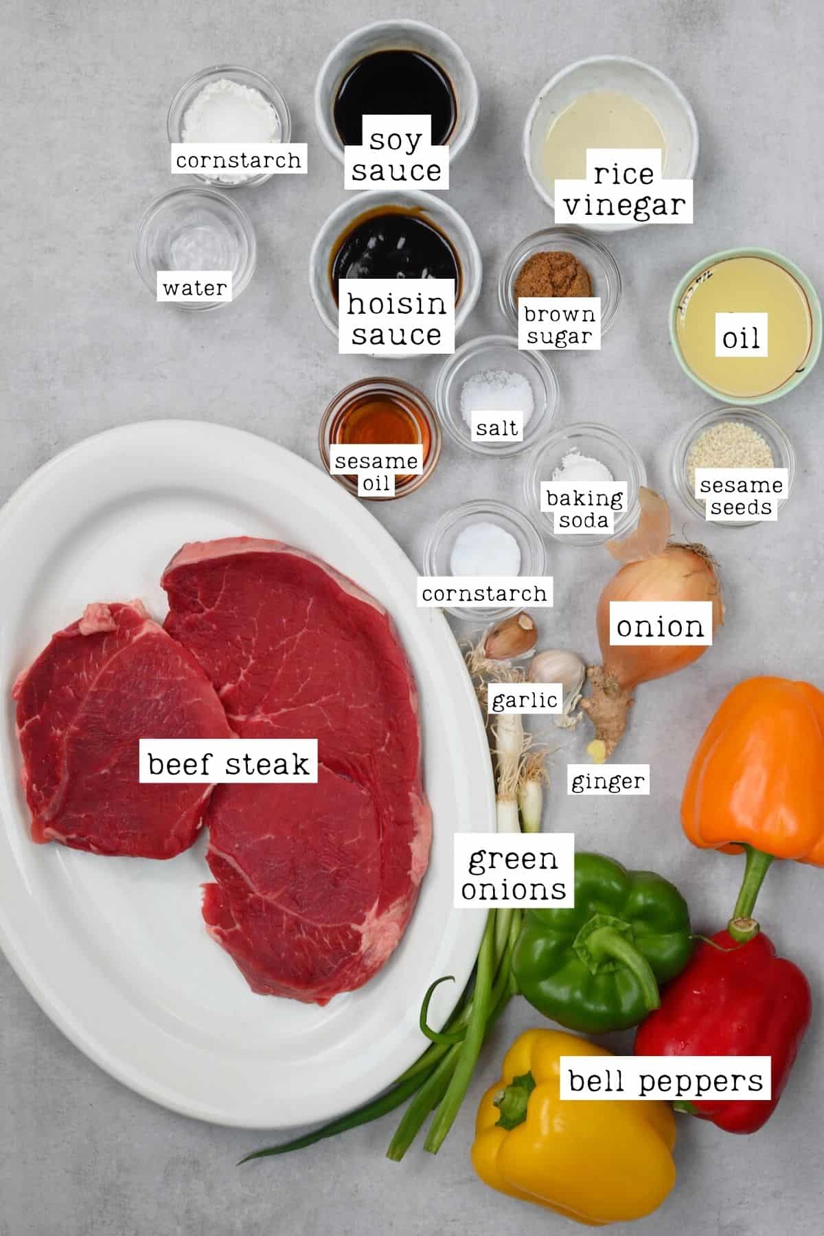 Ingredients for beef stir fry