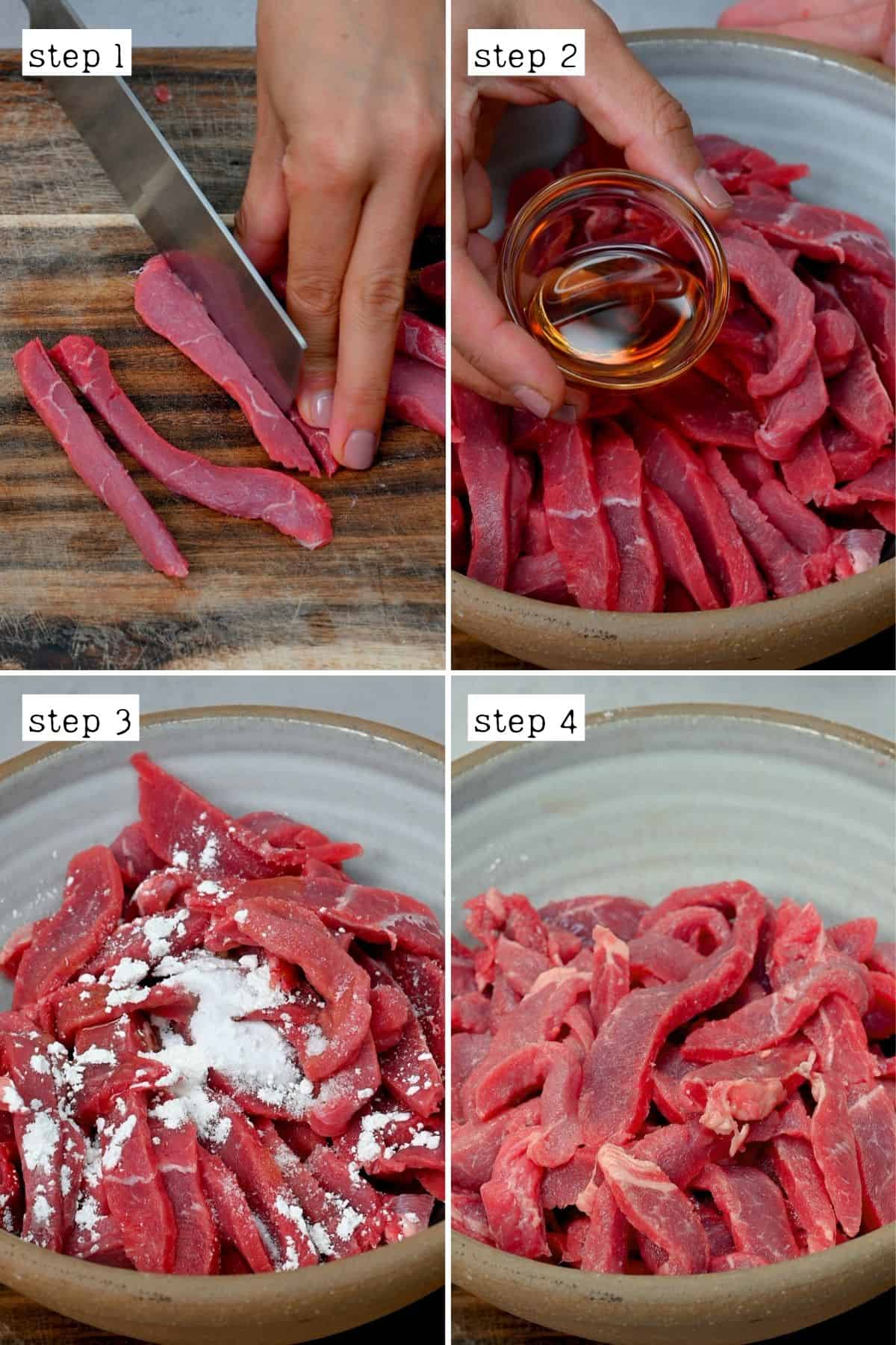Steps for cutting and marinating beef