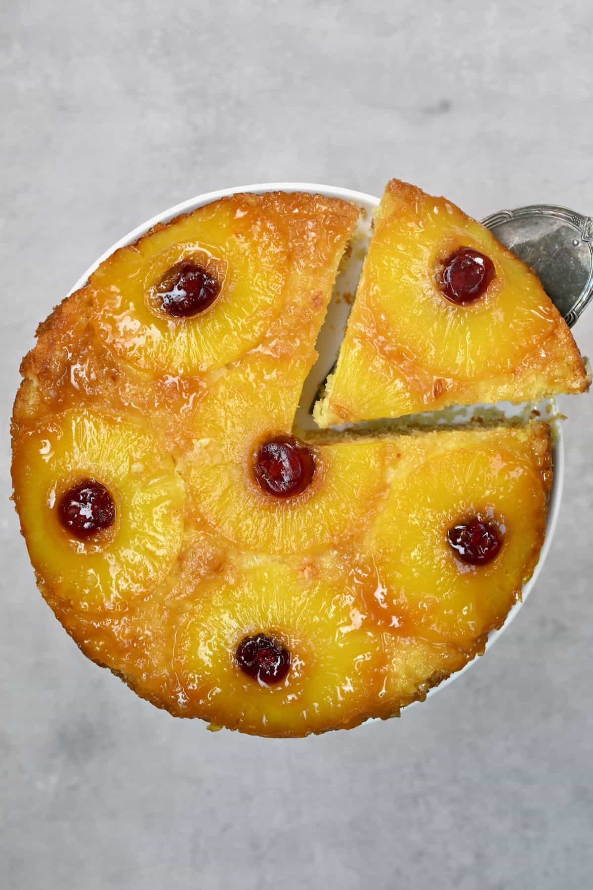 top view of Pineapple Upside Down Cake