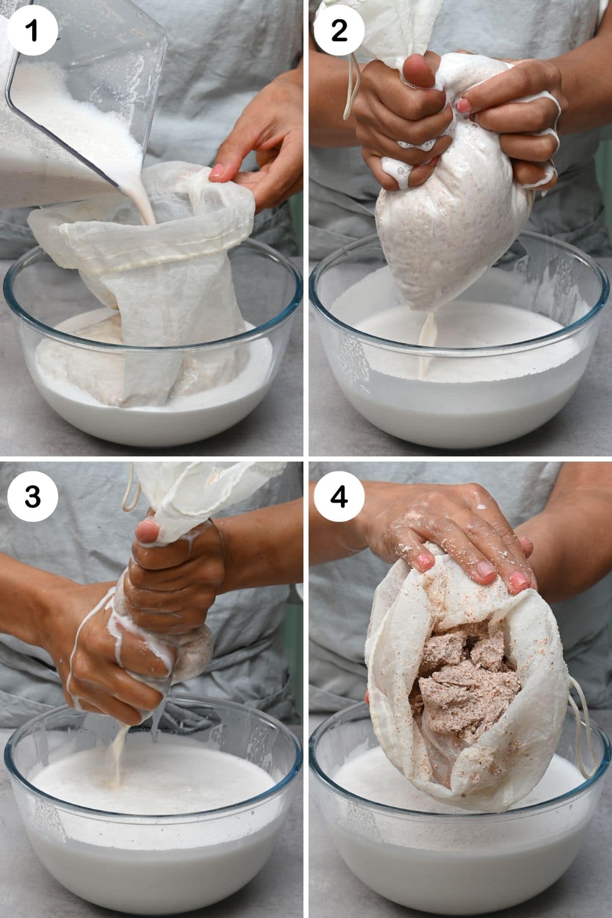 Steps for straining homemade almond milk